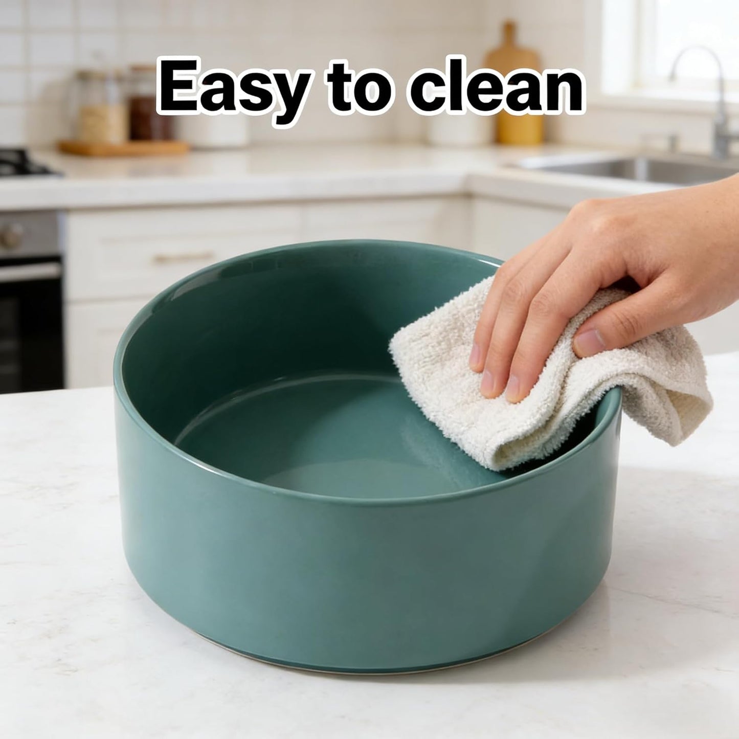Premium Ceramic Pet Bowl – Non-Slip Anti-Skid Base, Easy Clean Food & Water Feeder for Dogs & Cats, Modern Dark Green, 13.5 oz