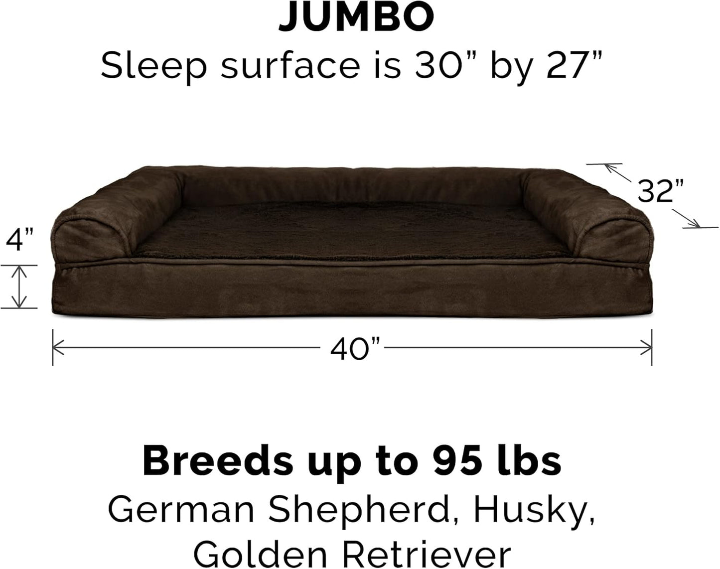 Furhaven Replacement Dog Bed Cover Plush & Suede Sofa-Style, Machine Washable - Espresso, Jumbo (X-Large)
