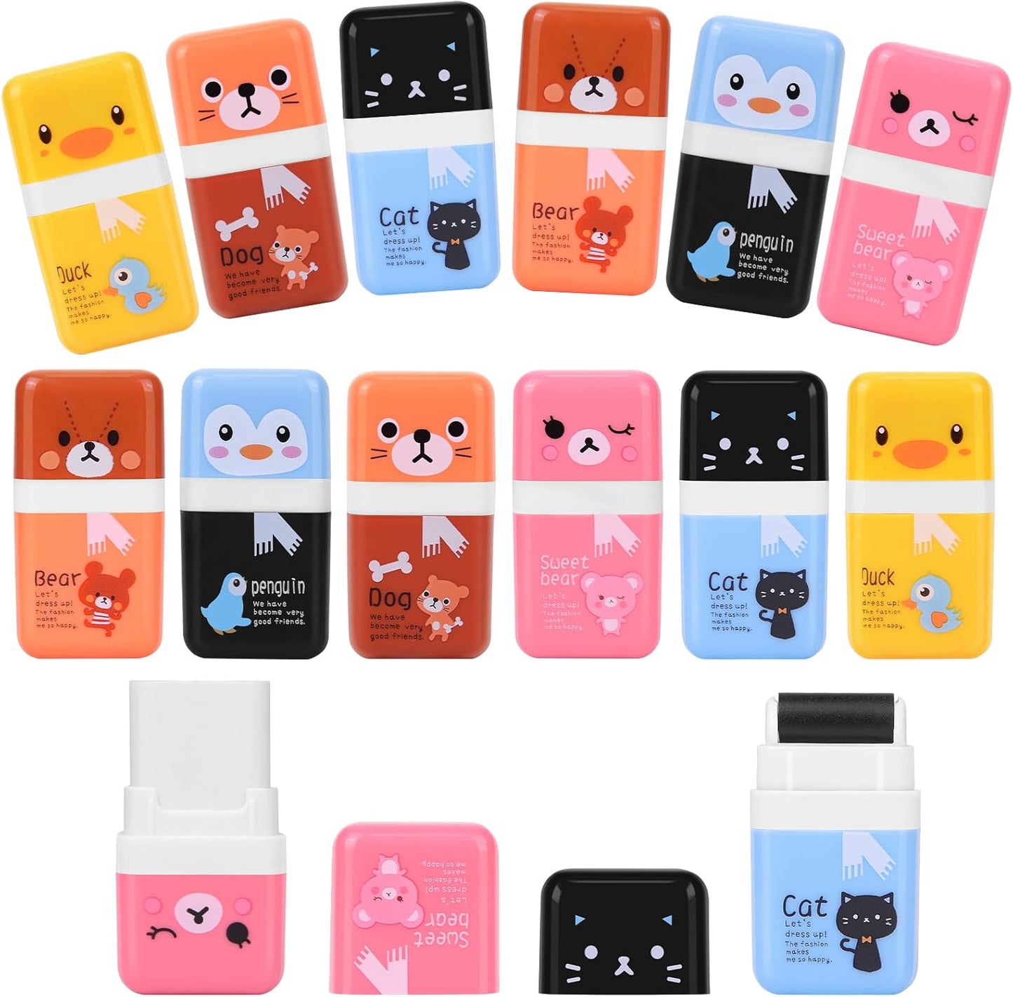 12Pack of Pencil Erasers,Pencil Eraser Shaving Roller Case for Easy Pick Up and Removal | Animal Themed Cute and Fun Party Favor and School Supplies for Kids,Back to School Gift