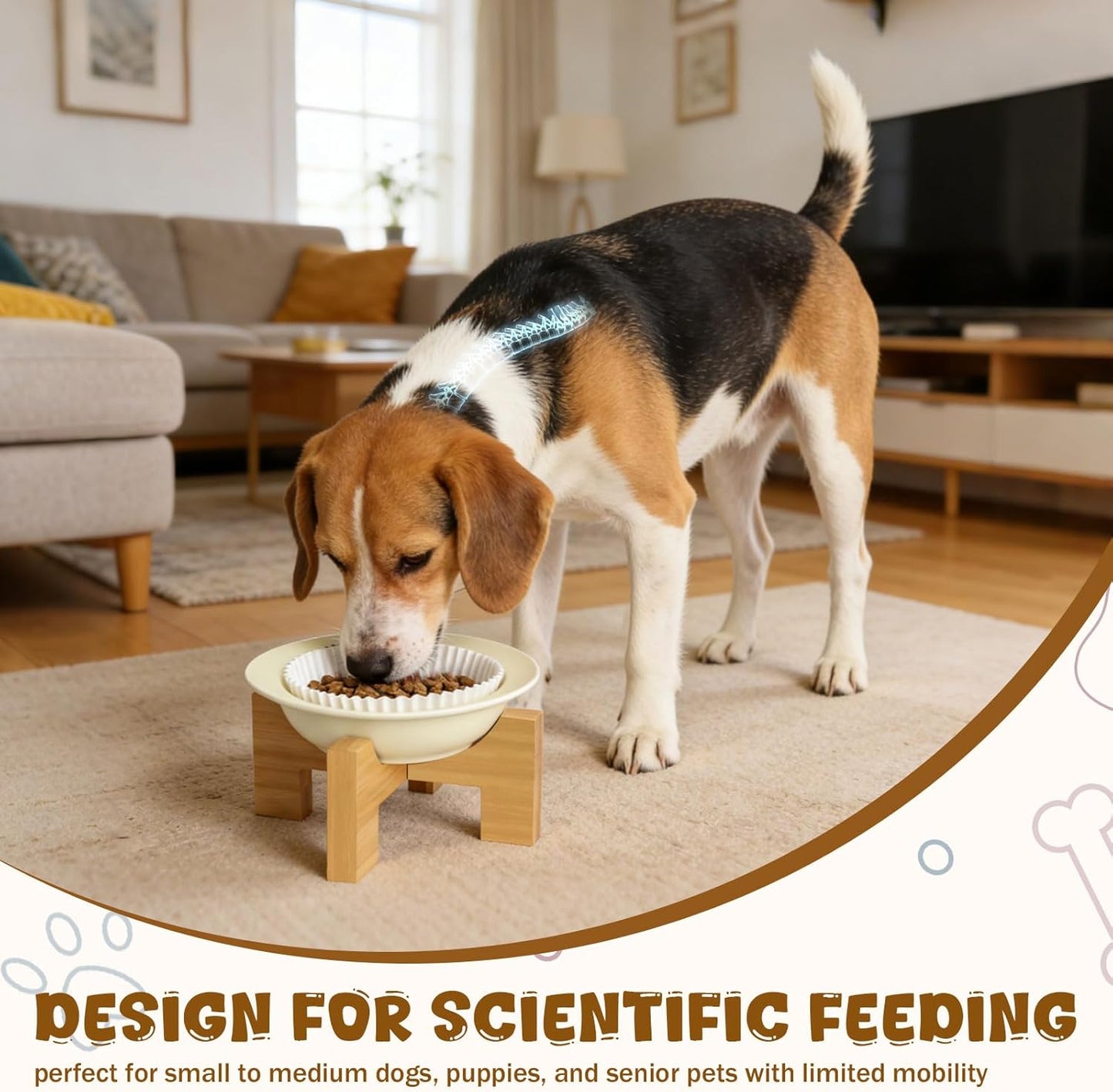 Elevated Dog Bowls Stand for Small & Medium Dogs, Ceramic Dog Bowl with 3.2 inch Bamboo Stand - Anti Vomiting, with 200 Pcs Disposable Feeding Bowls Liner Bulk