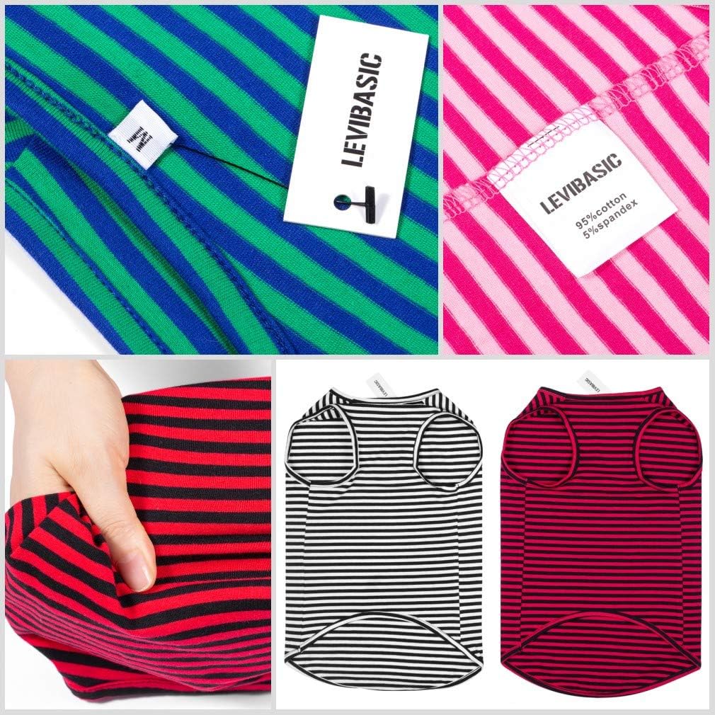 Dog Shirts Cotton Striped T-Shirts, Breathable Basic Vest for Puppy and Cat, Super Soft Stretchable Doggy Tee Tank Top Sleeveless, Fashion & Cute Color for Boys and Girls (XXXL, Black+Red)