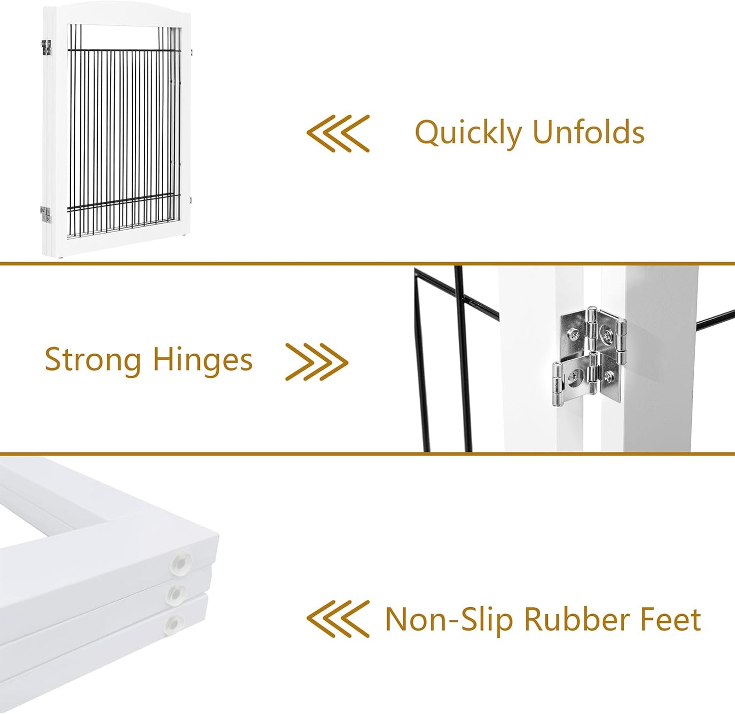 PAWLAND 72“ Extra Wide Dog gate for The House, Doorway, Stairs, Freestanding Foldable Wire Pet Gate, Pet Puppy Safety Fence, 30" Height (White, 3 Panels)