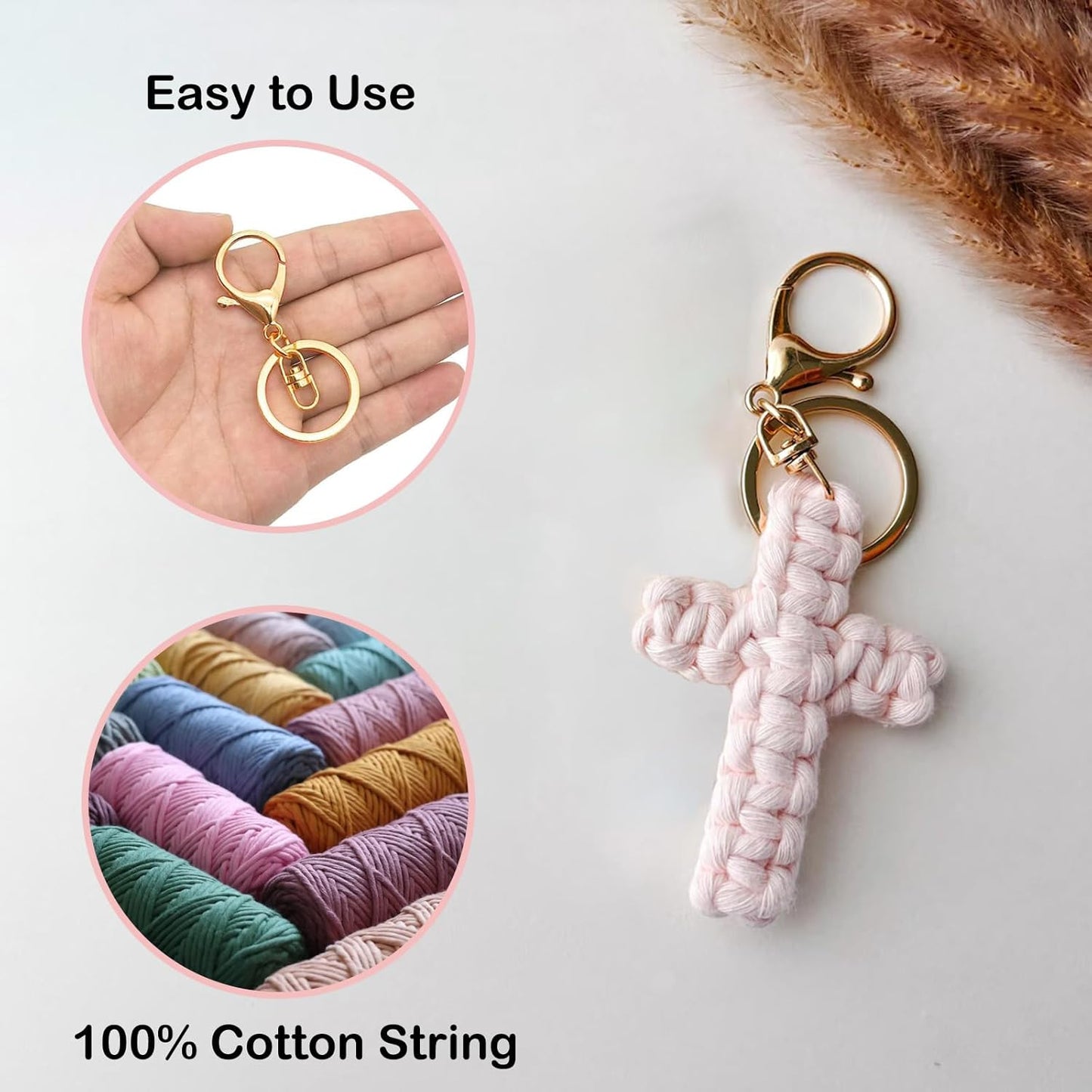 Macrame Cross Keychain,Jesus Key Chain Christian Car Accessories Handmade Soft Cross Keychain Boho Decor for Women Men Gifts