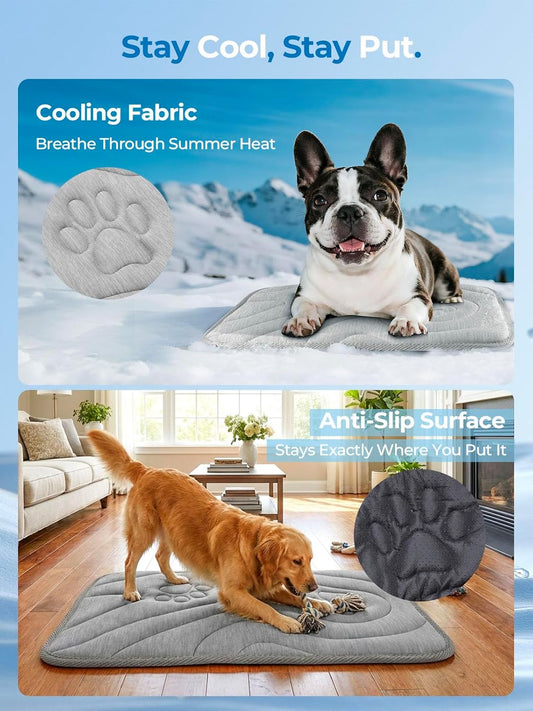 Dog Cooling Mat, Anti-Slip, Thick 3D Orthopedic Summer Pad for Dogs & Cats, Q-MAX > 0.5, Non-Toxic, Machine Washable, Chew-Resistant, Portable for Crate, Bed, Sofa, Car (Cool Grey, Large)