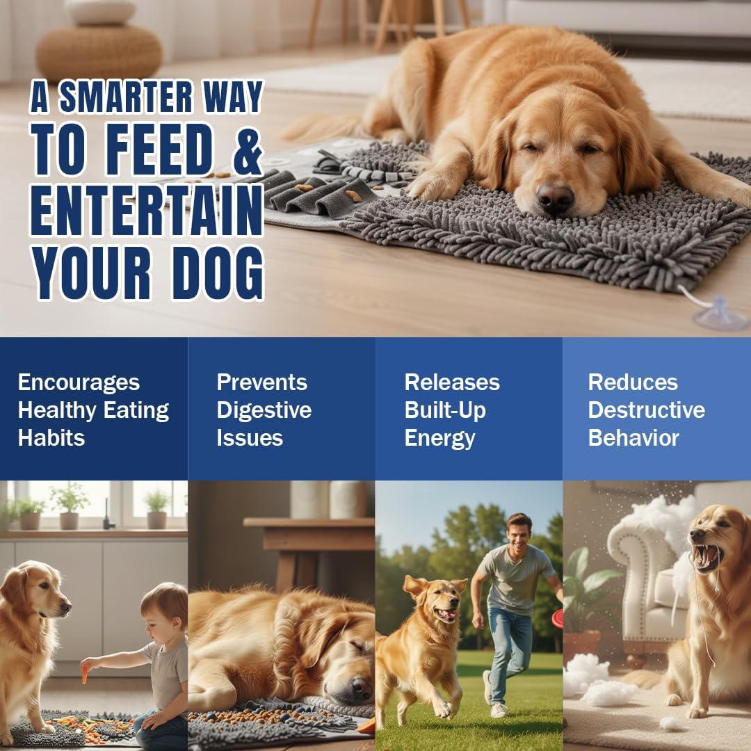 Muddy Mat® Half Chenille Snuffle Mat for Dogs Large & Small Breeds, 19"x30" Dual Material Fleece & Chenille Foraging Pad, Interactive Feeding Puzzle Encourages Slow Eating – Snuffle Mat for Dogs