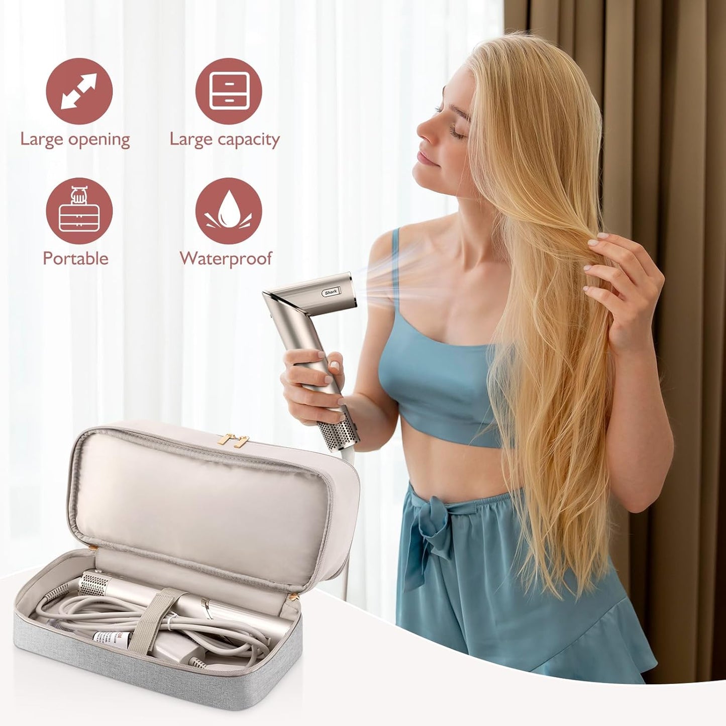 Travel Carrying Case for Hair Dryer Shark Flexstyle FlexFusion Airwrap Brush Double-Layer Hair Accessories Tools Storage Bag for Revlon Hairdryer Styler Organizer