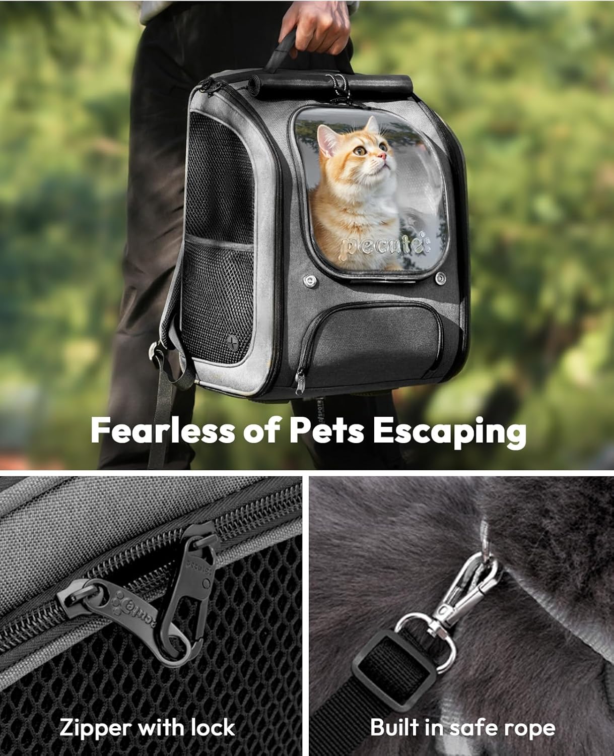 Pecute Cat Backpack Carrier, Large Space Cat Bubble Backpack, Breathable Cat Carrier, Shaded Dog Backpack Carrier, Ergonomic 3D Design for Travel, Hiking, Walk, Suitable for Shopping, Car, Vet, Gray