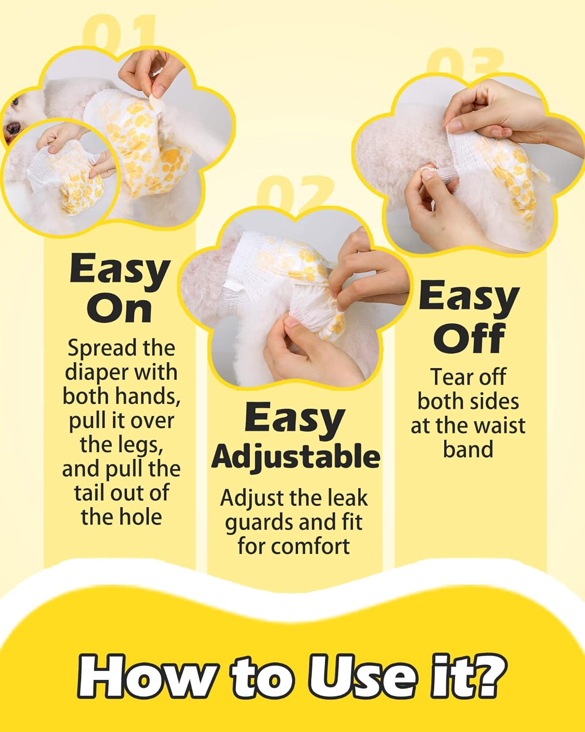Dono Dog Diapers Female, Disposable Full Wrap with Stretchy Waist, 360° Leak-Proof, Absorbent, Heat Period Doggie Diapers for Small and Large Dogs for Heat, 14 PCS