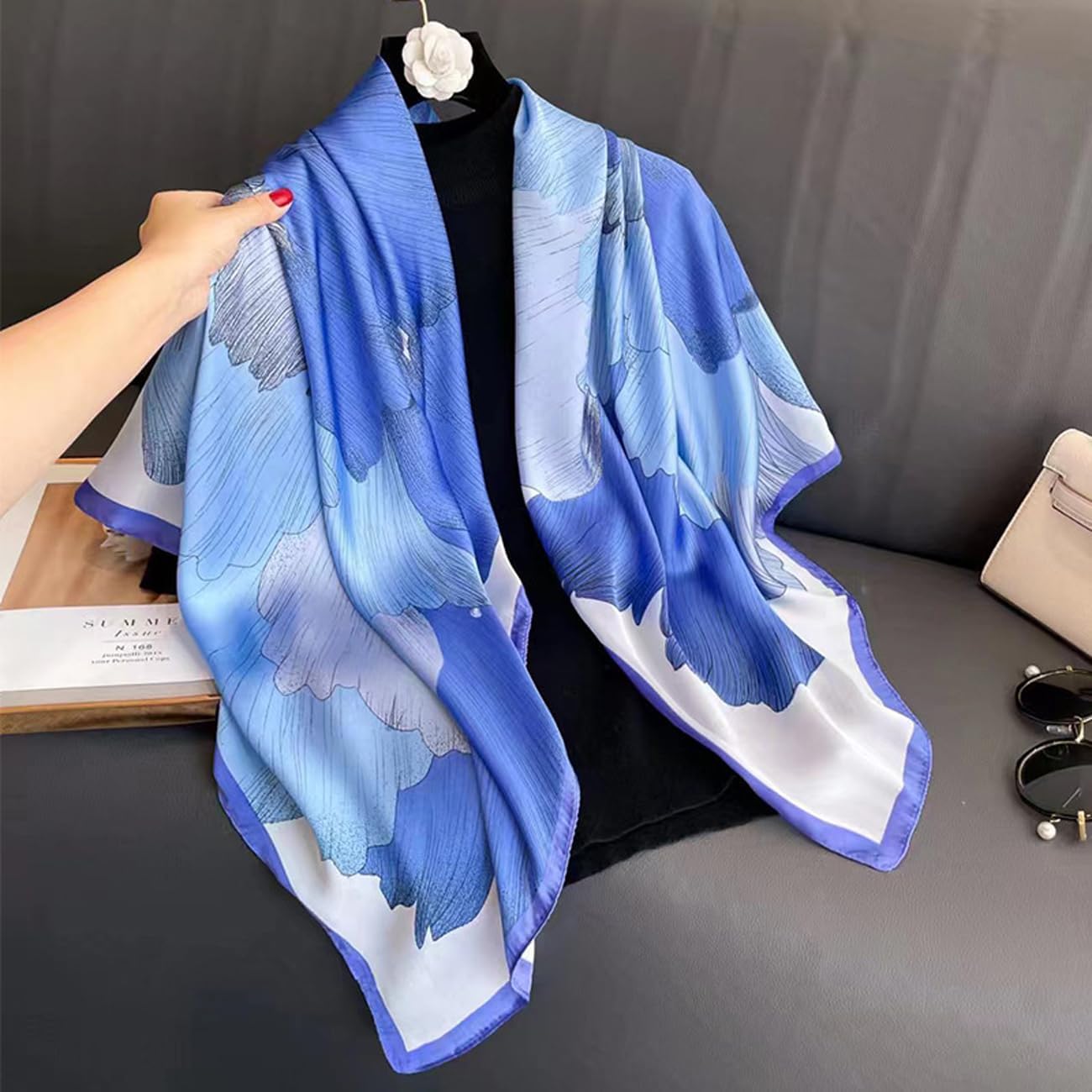 XL 43 Inch Extra Large Square Scarf Fashion Scarves Silk Feeling Hair Scarf Wrapping Scarfs Night Sleeping Headscarf