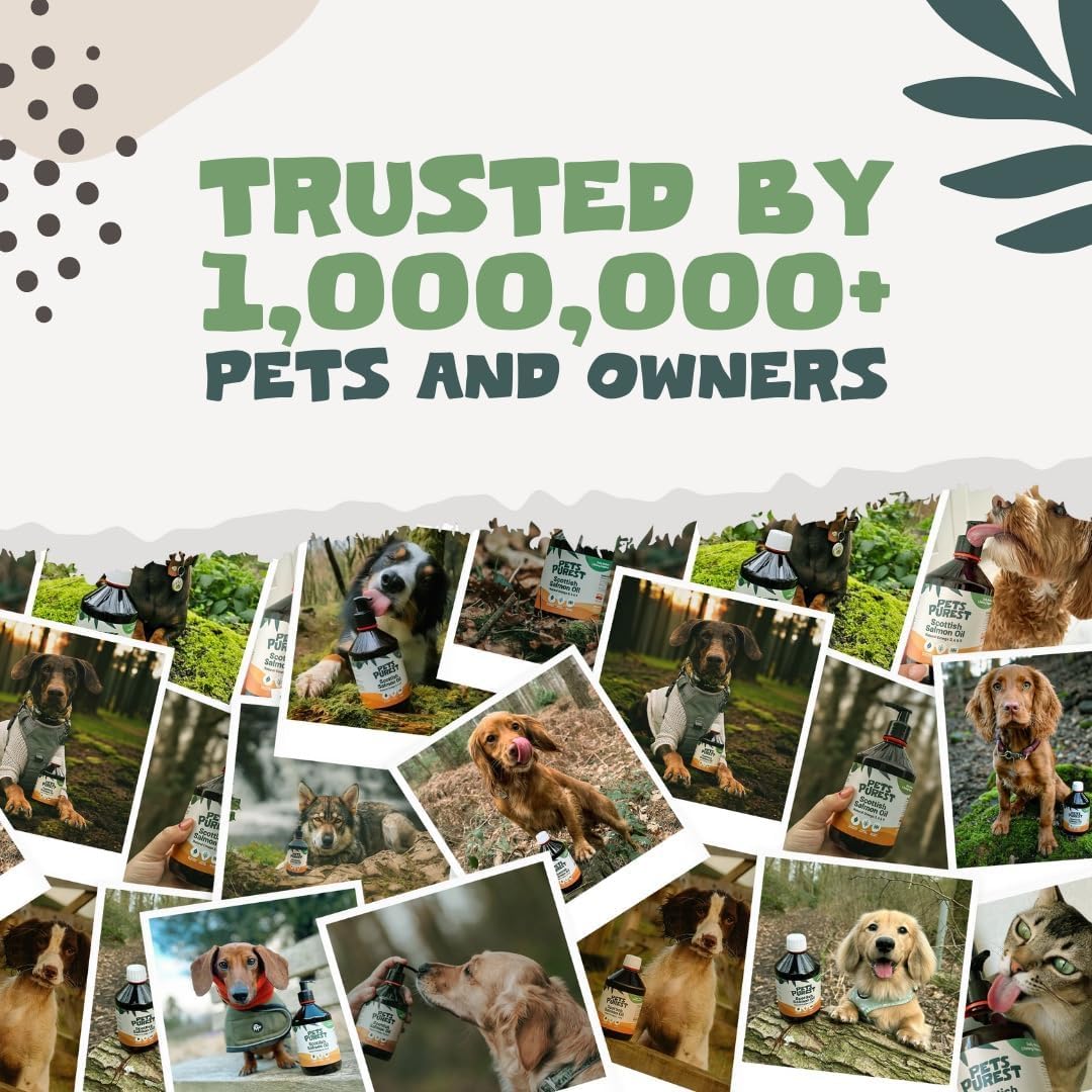 Pets Purest Salmon Oil for Dogs, Cats, Horses, Ferrets & Pets - 32 Fl Oz 100% Pure Premium Food Grade - Natural Omega 3, 6 & 9 Supplement - Promotes Coat, Skin, Joint and Brain Health