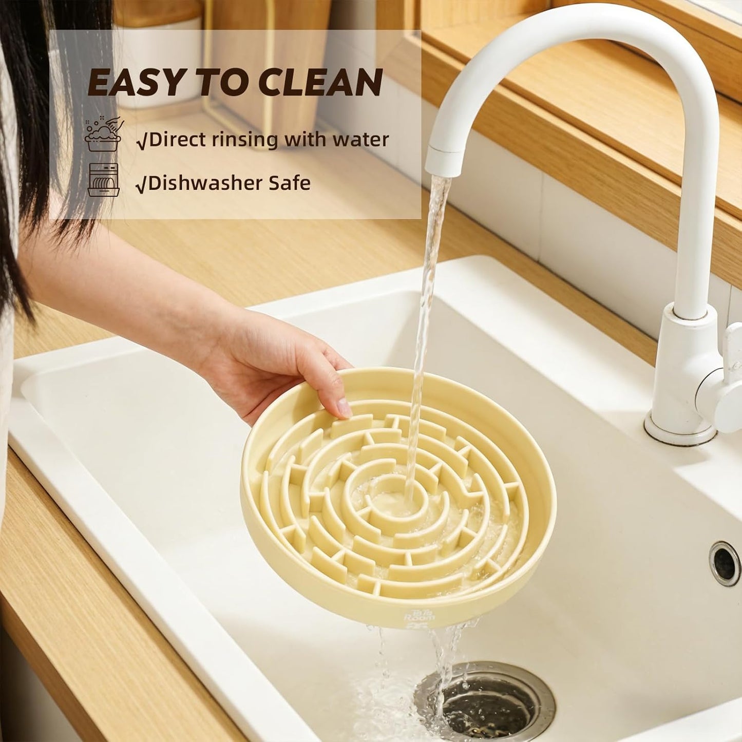 Silicone Maze Slow Feeder Bowl for Dogs and Cats, Non-Slip Puzzle Pet Dish with Food Dispersion, Easy Clean Interactive Bowl（Beige）
