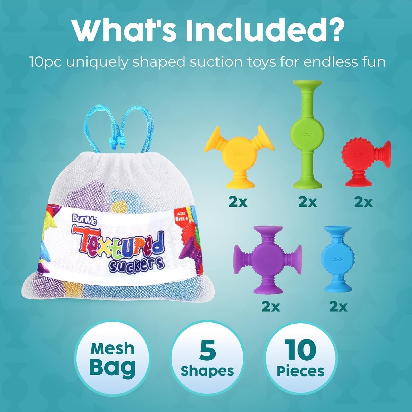 BUNMO Easter Basket Stuffers for Toddler - Bath Toys Suction - Easter Basket Stuffers - Fine Motor Skills - Stimulating Sensory Toys - Non-Mouthable 3+ - Textured 10pk