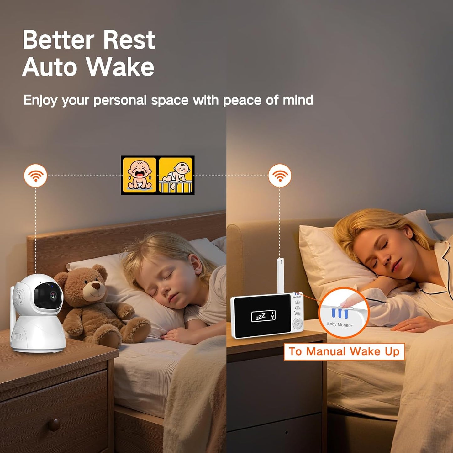 Video Baby Monitor with Camera and Audio,720P 5" HD Wireless No WiFi, 2-Way Talk,Voice Motion Detection, 8 Lullabies, 1000ft Long Range, Night Vision, Temperature & Feeding Alarm, 355° PTZ