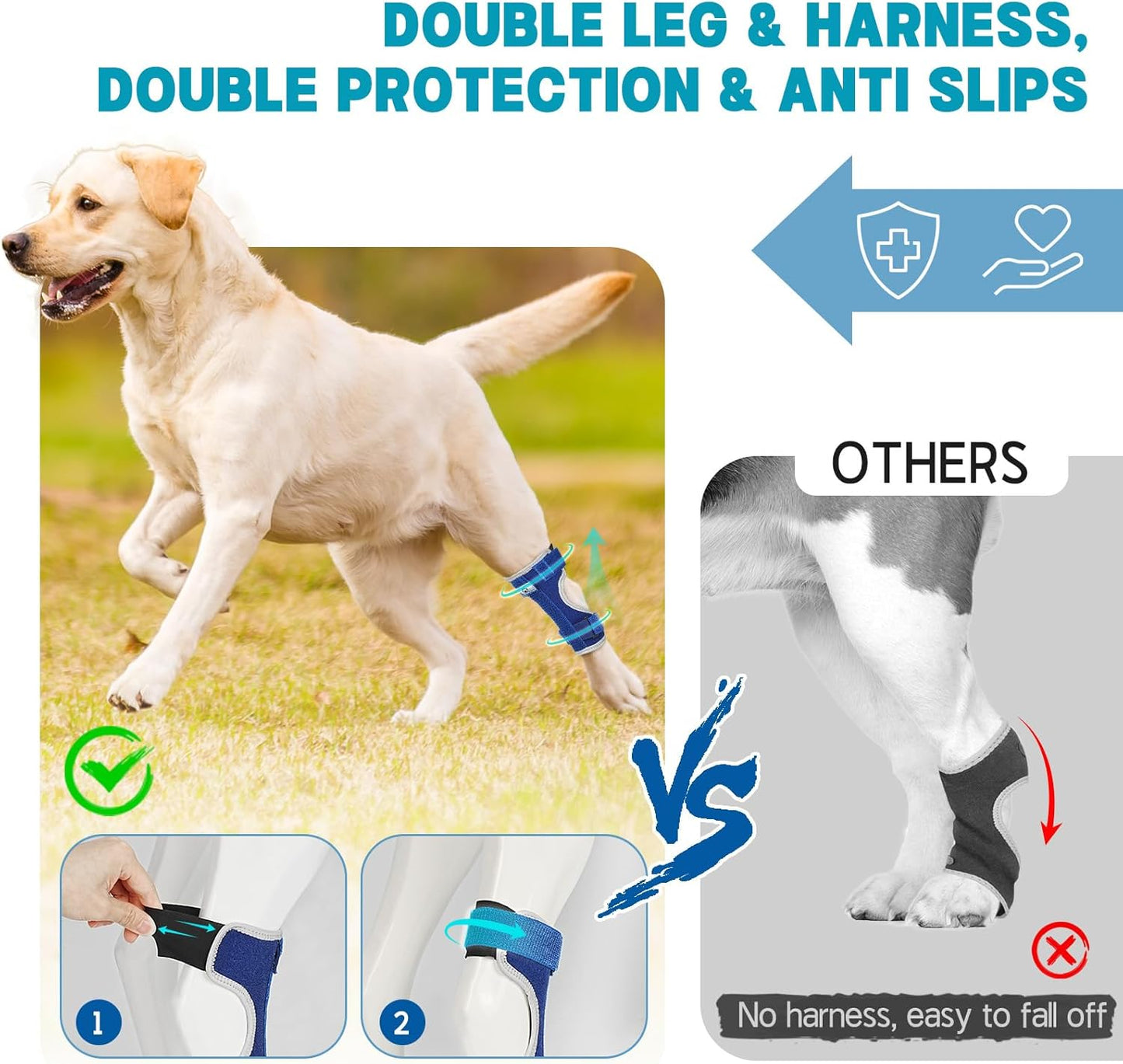 Supet Dog Leg Brace for Back Leg - Hock & Ankle Joint Support for Rear Legs with 2 Metal Springs, Anti-Slip Design & Reflective Trim for Sprain, Arthritis, Injury & Wound Recovery (Blue, L)