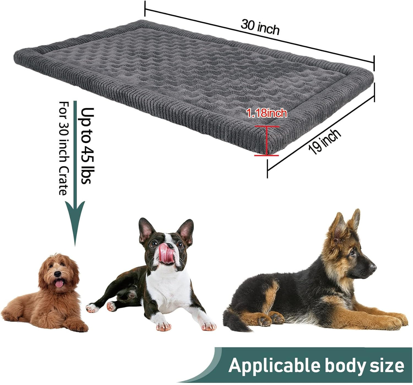 Dog Crate Pad 30x19 inch Gray Memory Foam Dog Bed Mat Small Medium Grey Washable Puppy Sleeping Bed Anti Slip