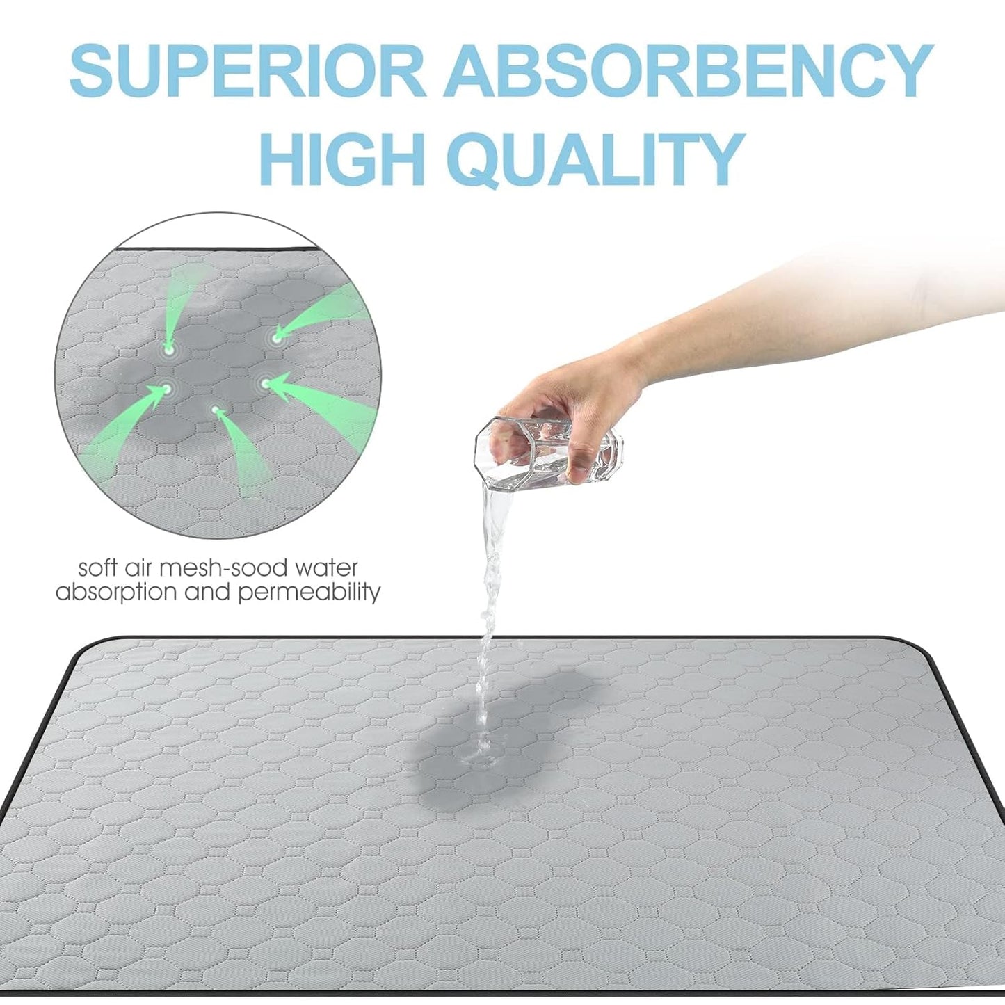 4 Pack 23"x 35" Waterproof Non Slip Wee Wee pad，Reusable Washable Pee Pads for Dogs，Absorbent and Leakproof Training Mats for Potty, Bed, Sofa, Potty Training, Grey