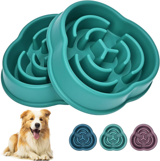 Slow Feeder Bowls for Small Medium, Puzzle Slow Feeding Pet Bowl with Anti-Slip Shim for Puppy, Non-Toxic Preventing Choking Healthy Slower Food Feeding Dishes (2pc Green)