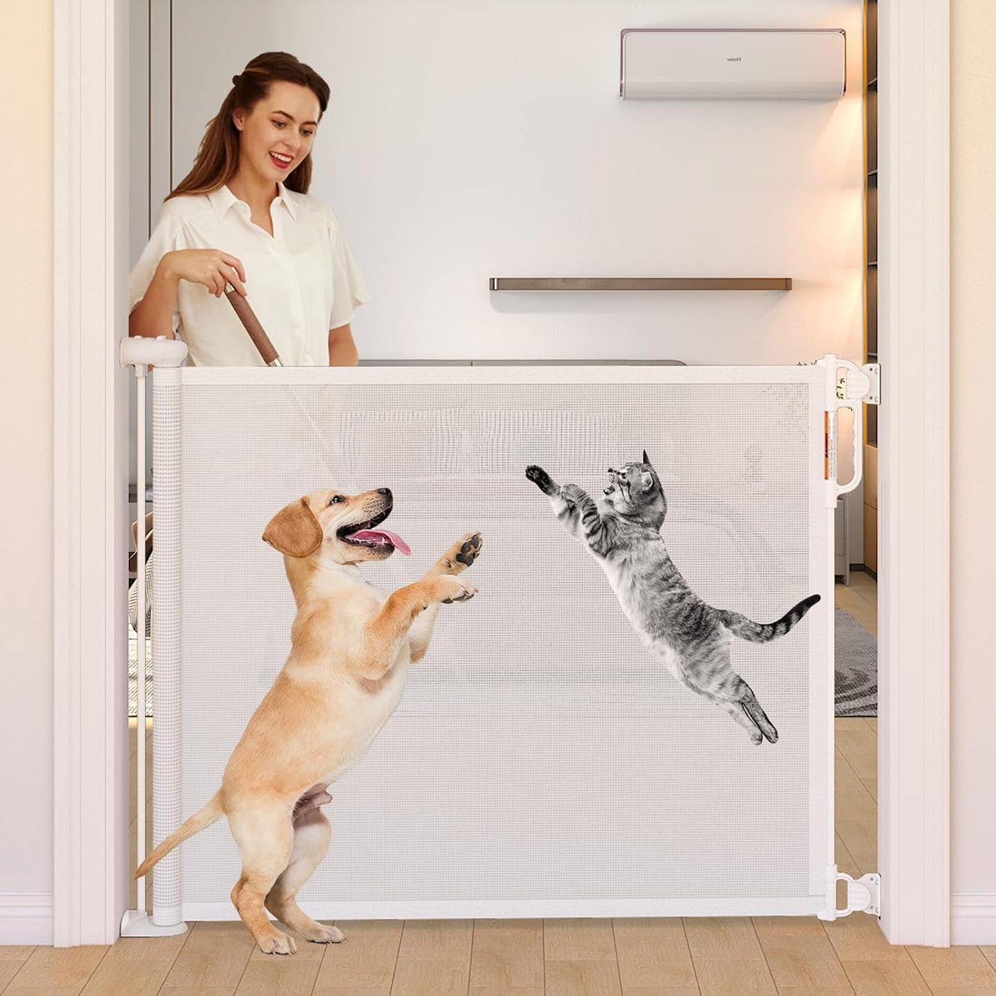Retractable Baby Gate, Momcozy Extra Wide Mesh Baby Gates for Stairs, 41" Tall, Extends up to 71" Wide, Pet Dog Gate for Doorways, Stairs, Hallways, Indoor/Outdoor