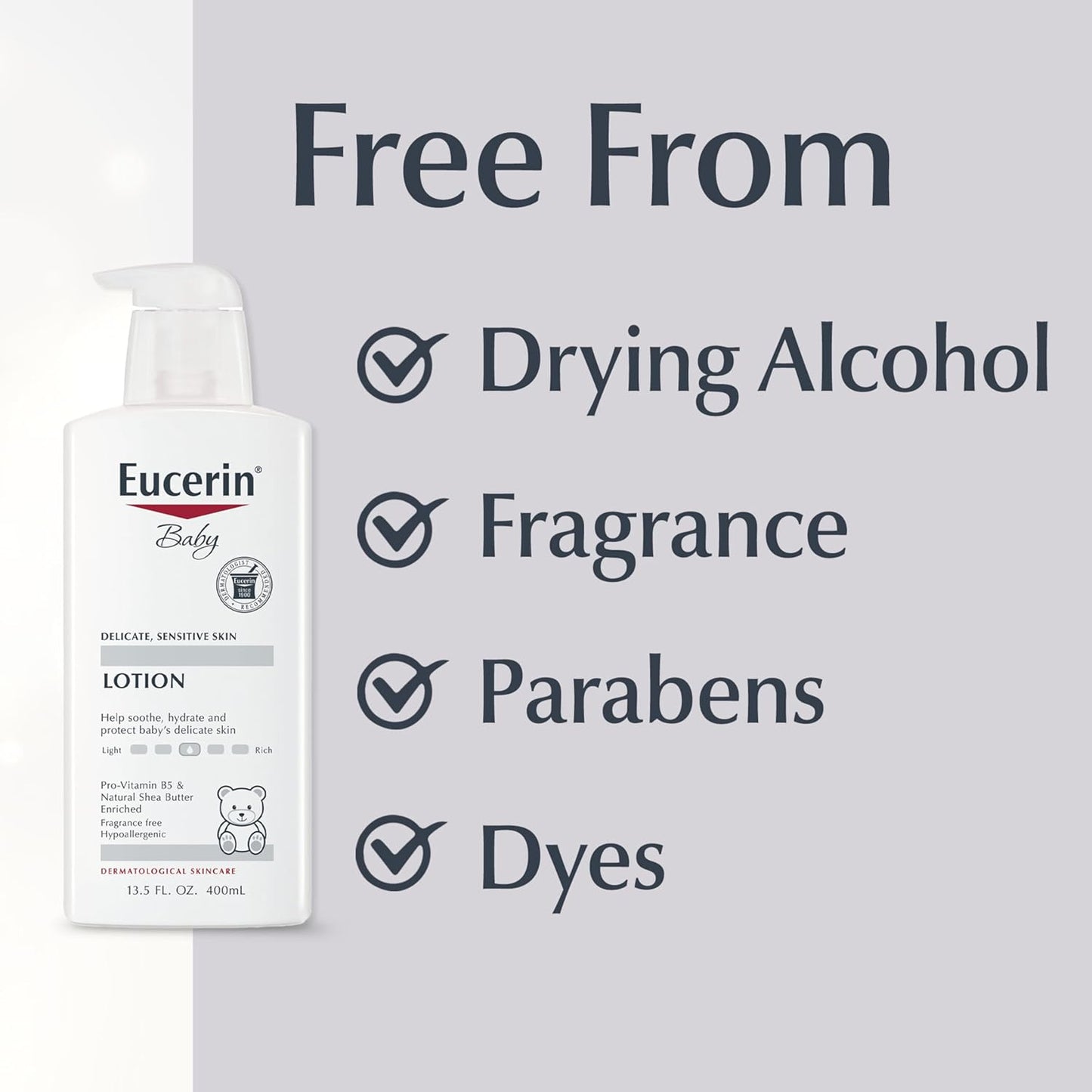 Eucerin Baby Body Lotion, Hypoallergenic and Fragrance Free Baby Lotion with Pro-Vitamin B5 and Shea Butter, 13.5 Fl Oz Bottle