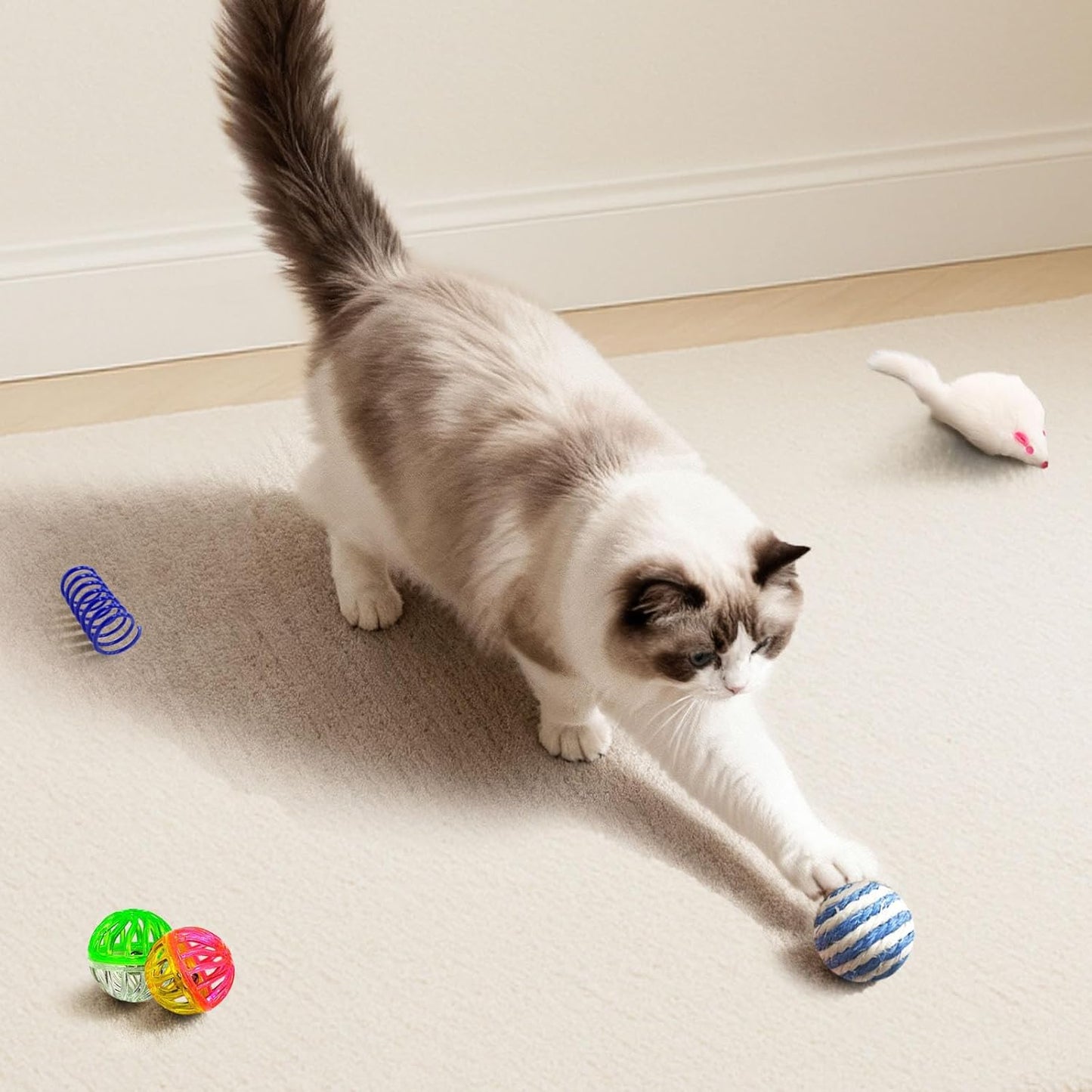 Cat Toys for Indoor Cats, 34 Packs Interactive Cat Toy Set with Colorful Springs Toys, Mouse Toy, Catnip Ropes, Balls, Bells, and Sisal Ball for Kittens