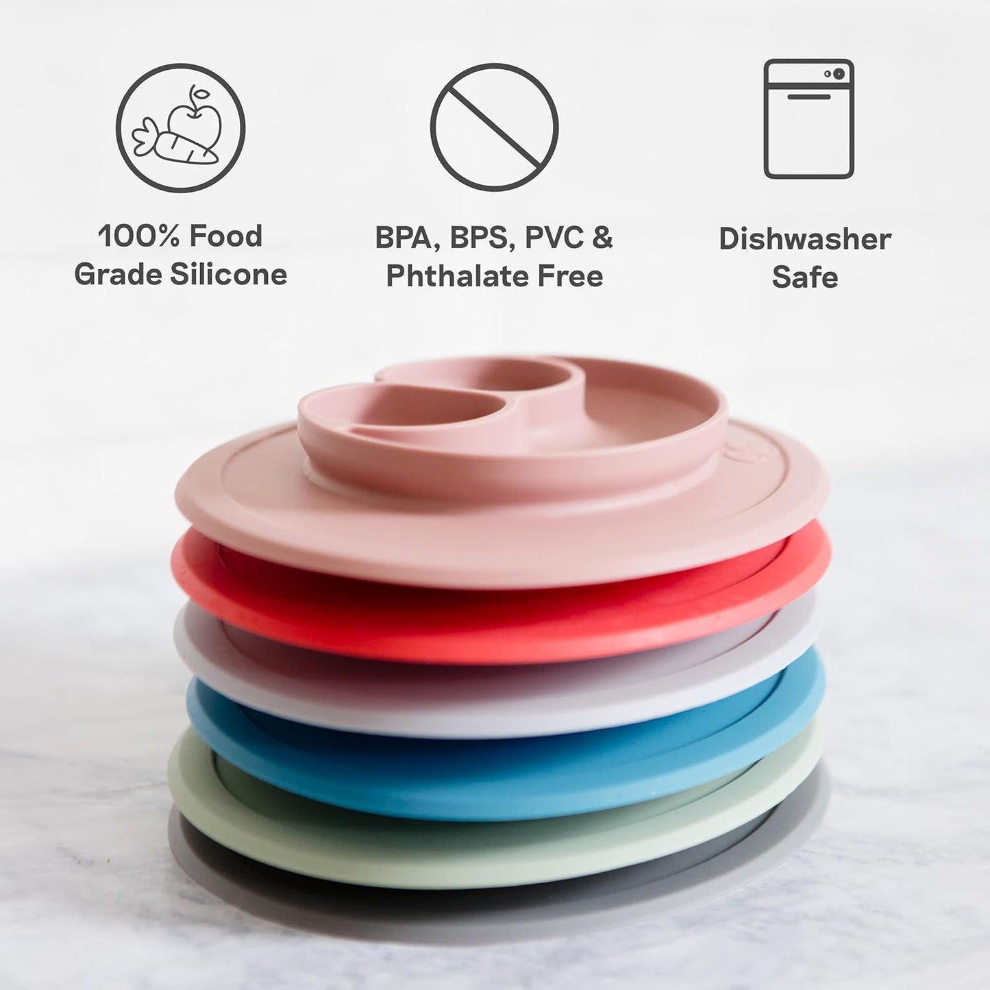 ezpz Mini Mat (Blush) - 6 -12 Months+ - 100% Silicone Suction Placemat + Divided Plate with Three Compartments - Supports Baby-Led Weaning - Designed for Highchair, Table, and Travel