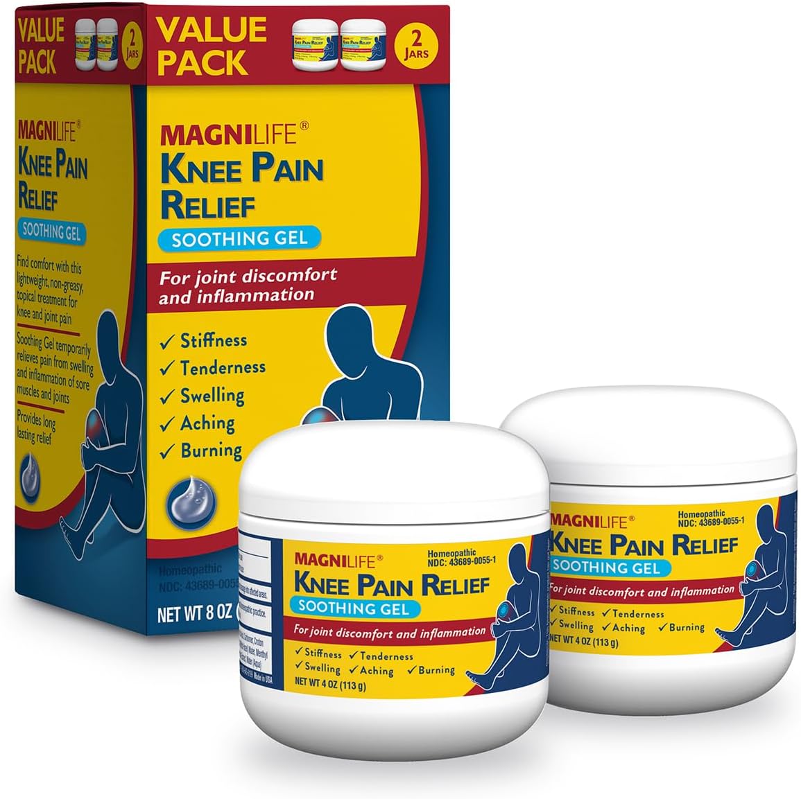 MagniLife Knee Pain Relief Gel (4 oz, 2 Pack), Arnica-Based Gel for Joint Pain, Knee Stiffness & Swelling, Non-Greasy, No Staining, Massage-in Formula for Daily Knee Support & Comfort