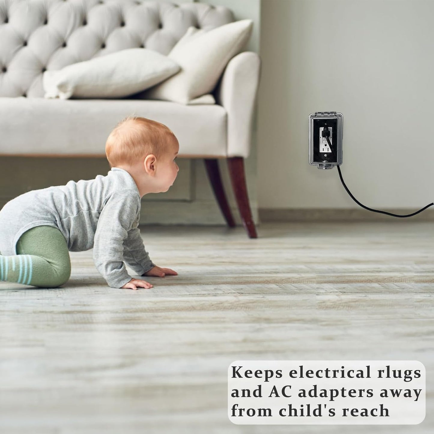 Baby Safety Outlet Cover Box-Key Lock for Much Better Toddler Proofing, Easier Operation, Simple 4 Step Install with Included Screws,Provides Extra Space Inside for Plugs,Adapters