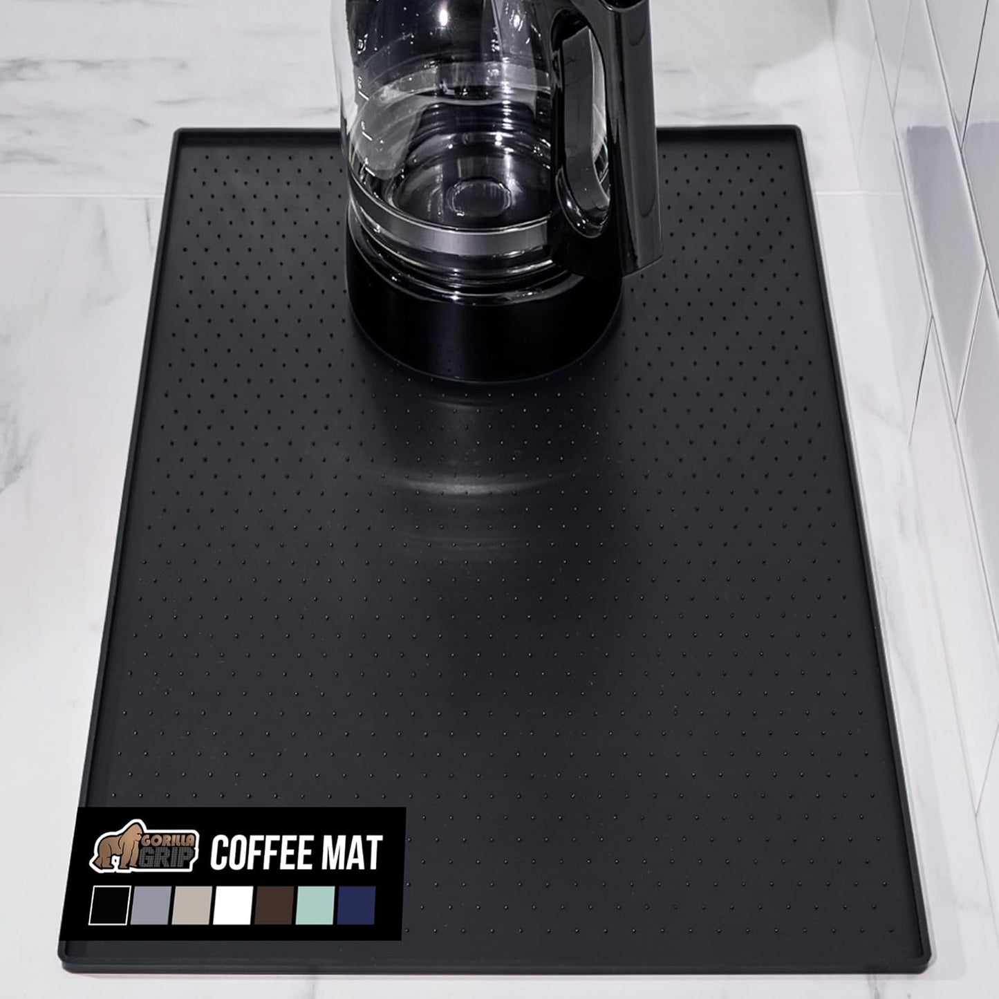 GORILLA GRIP Silicone Coffee Mat, Espresso Machine Bar Accessories, Keep Kitchen Counters Clean, Stays in Place, Waterproof and Heat Resistant Dish Drying Mats, Home Decor Essentials, 11.5x18.6, Black