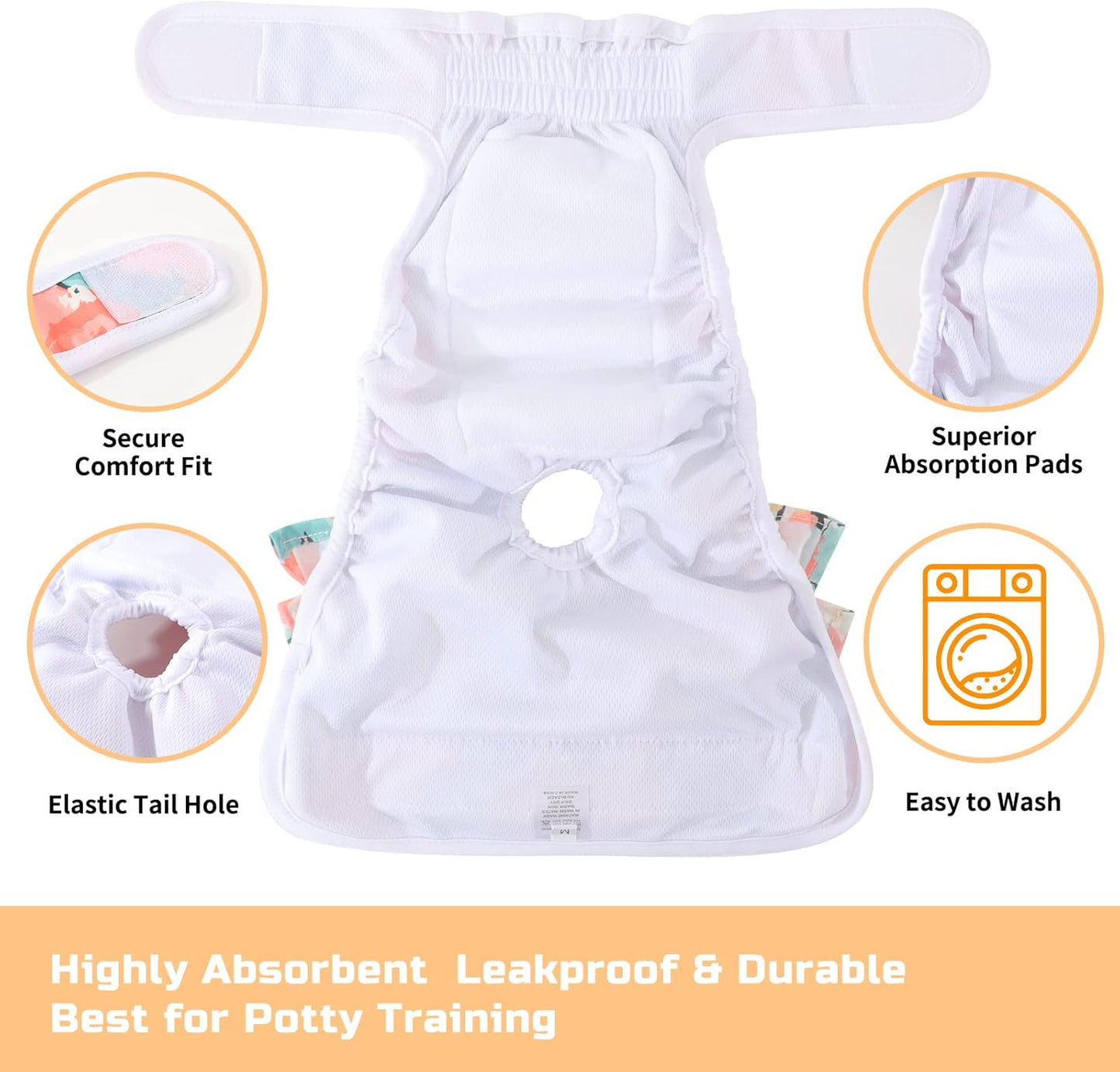 Washable Dog Diapers Female 3 Pack Reusable Highly Absorbent Doggie Diaper, Flexible Doggy Diaper Female Durable Leak-Proof Diapers for Dog Period Heat Incontinence Potty Training, XS