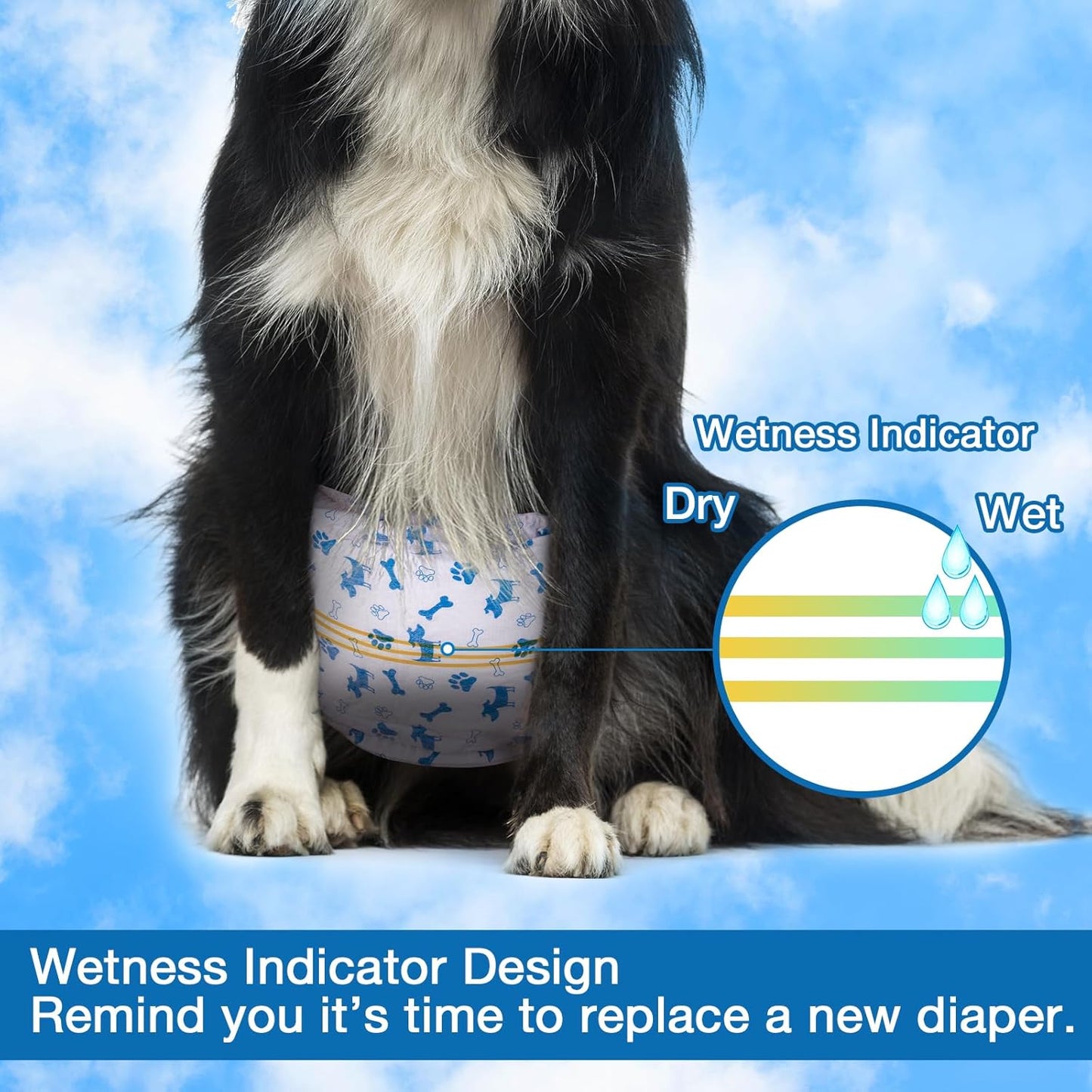 Pet Soft Male Dog Diapers - Disposable Male Dog Wraps Wetness Indicator, Puppy Diapers Male for Excitable Urination or Incontinence, 20pcs XSmall