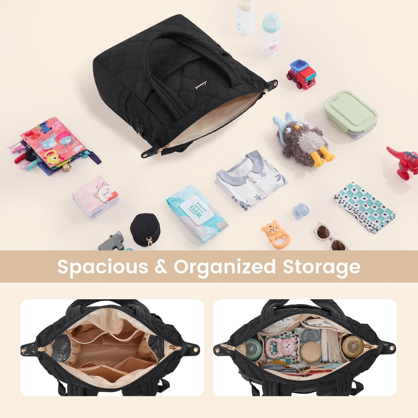 LOVEVOOK Diaper Bag Backpack,Diaper Bag Tote for Mom Dad with Changing Pad,Insulated Pockets, Convertible Mom Backpack with Pacifier Case（Black & Brown）