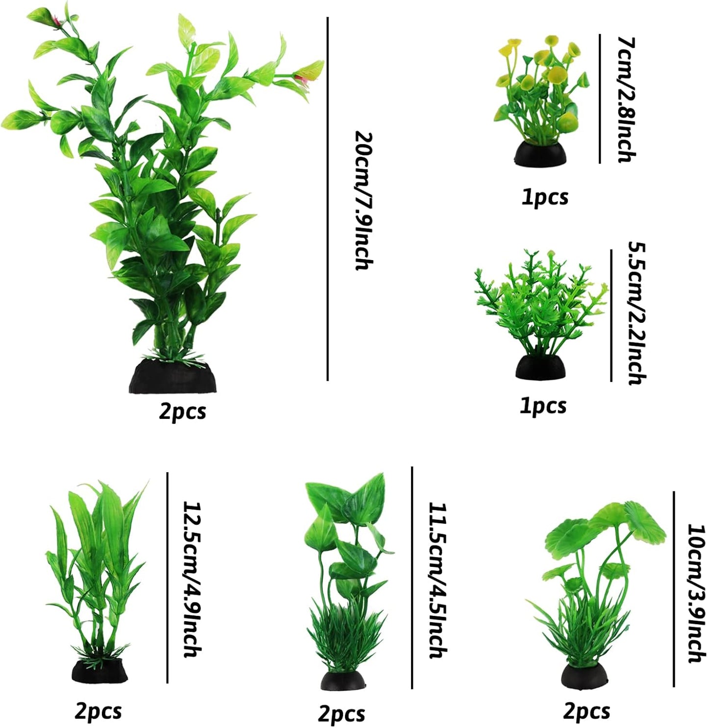 PietyPet Fish Tank Accessories Green Plants, 10pcs Green Fish Tank Decorations, Aquarium Decor Plastic Plants