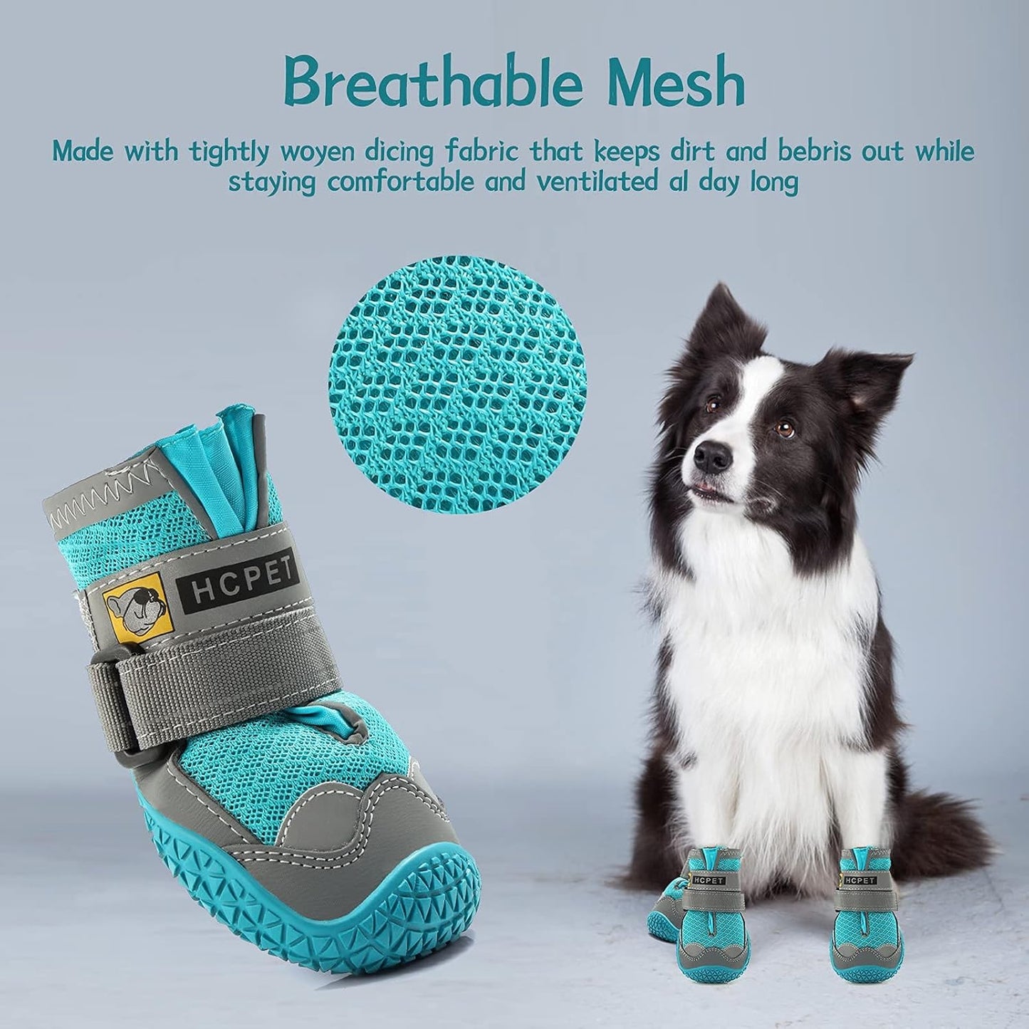 Dog Shoes for Small Dogs, Dog Boots & Paw Protectors for Hardwood Floors, Outdoor Dog Booties for Hot Pavement Winter Snow Hiking, Breathable Dog Shoes with Reflective Strips Blue Size 3