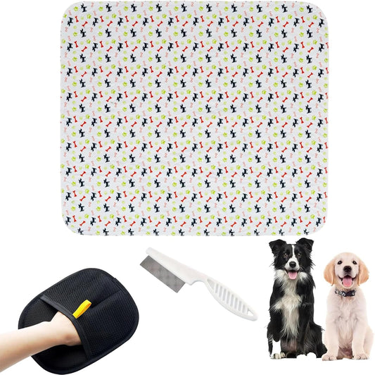 Washable Puppy Pads with Pheromones, Dog Pads Washable, Reusable Pet Training Pads for Dogs and Cats, Includes Hair Removal Glove and Flea Comb, 15.7 x 23.6 Inches White 3-Piece Set