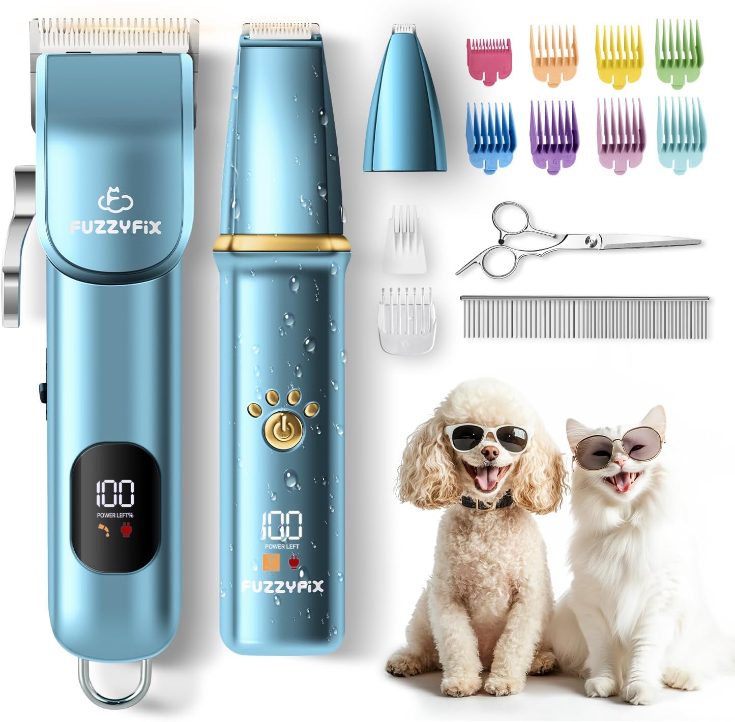 Dog Grooming Kit, Dog Clippers for Grooming for Thick Curly Coats, Professional Pet Hair Shaver Paw Trimmer Cordless Rechargeable Low Noise for Dogs Cats Animals Face Ear