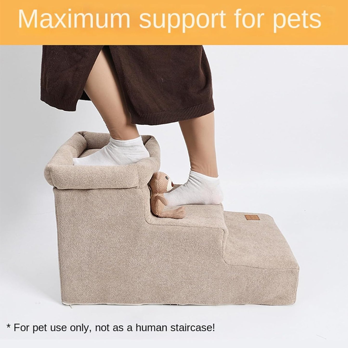 Kitten Sofa Ladder Pet Stairs for Cats Small Dogs - Anti-Slip Fleece Polyester Pet Step Stool for Sofa Bed Windowsill Recovery Apartment Office Easy Access Comfortable Safe 60x35x37cm