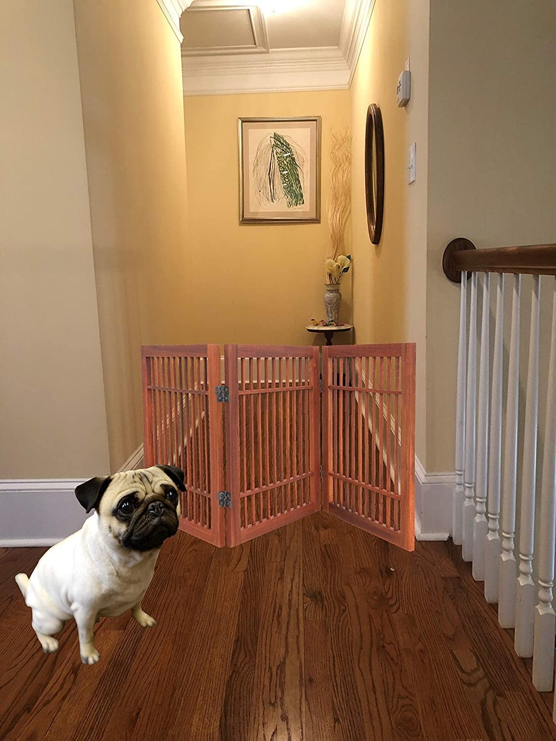 Urnporium Freestanding Wooden Dog Gate Foldable Indoor Pet Gate No Drill Expandable Barrier for Doorways Stairs Hallways Portable Wood Fence for Small Dogs & Puppies (Brown Pet Gate, 3 Panel 24" Tall)
