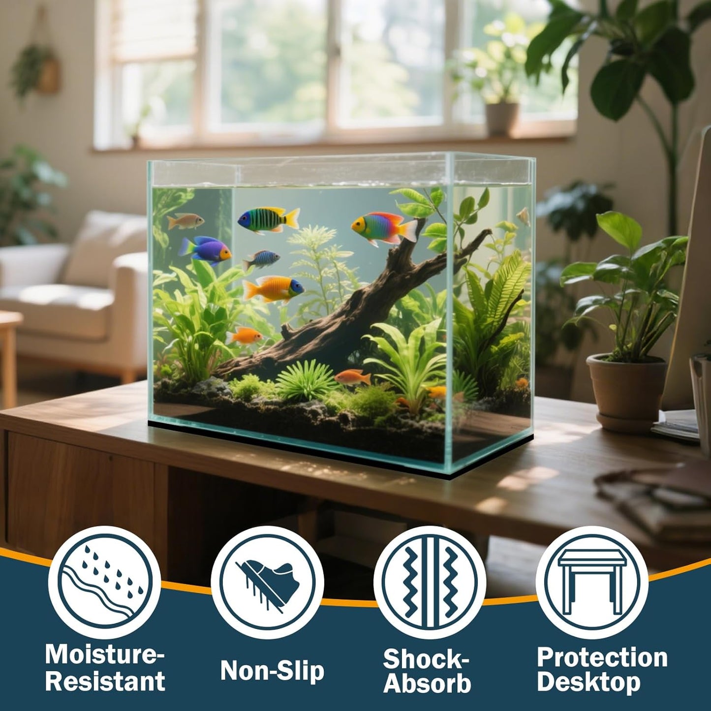 2 Packs 23.6 x 15 Inch Aquarium Fish Tank Leveling Pad, 6mm Thick Foam Fish Tank Mat Non-Slip Neoprene Foam Shockproof Easy Cut for Water Stable Floor Protection Black