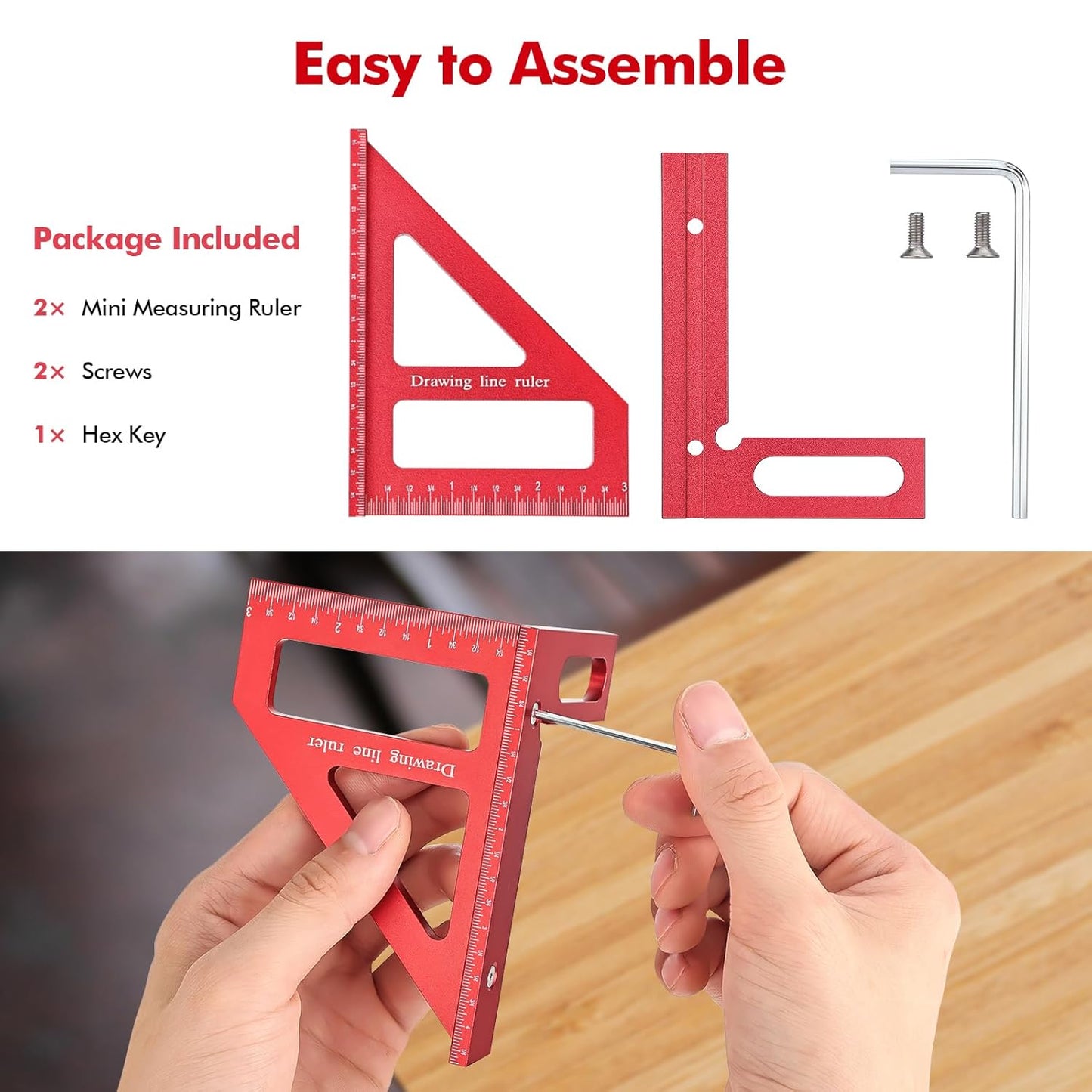 Mini 3D Multi-Angle Measuring Ruler, Precision Imperial 45/90 Degree Carpenter Square, Aluminum Alloy Miter Triangle Ruler and 3D Measuring Tool for Woodworking & Layout