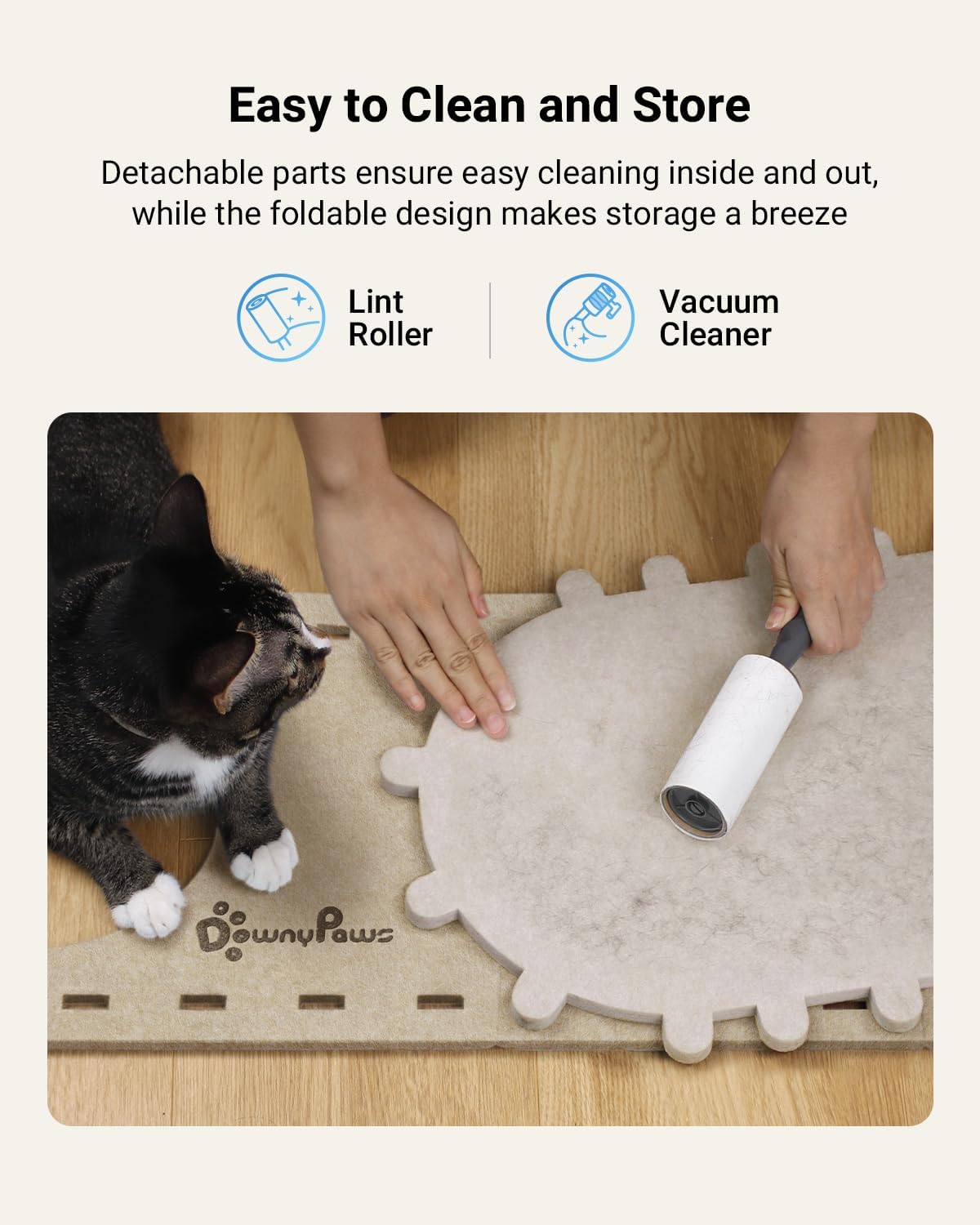 DownyPaws Cat House for Indoor Cats, Cat Bed Cave for Multiple & Large Cats Up to 22 Lbs, Scratch Resistant, Foldable Peekaboo Kitten Caves Tunnel Enclosed Bed, PeekaPurr, Cream