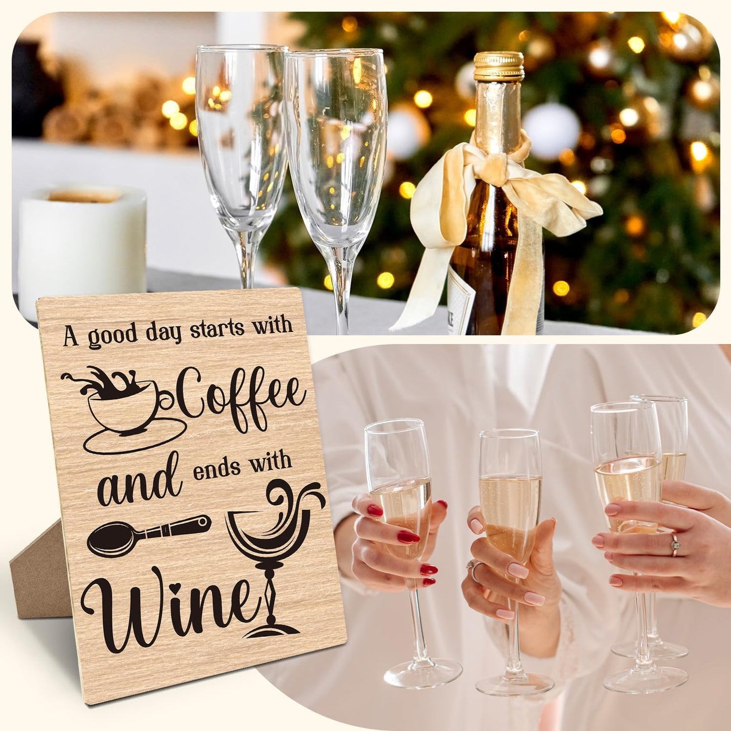 A Good Day Starts with Coffee and Ends with Wine Tin Sign，Wooden Sign with Stand 8 x 11 Inches, Beer Sign for Vintage Cafe, Kitchen, Restaurant, Bar, Home Bar, Man Cave -13