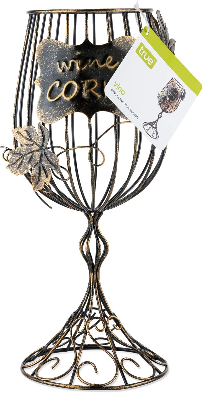 True Wine Glass Cork Holder, Decorative Wine Cork Storage and Decor, Set of 1, Rustic Bronze Finish