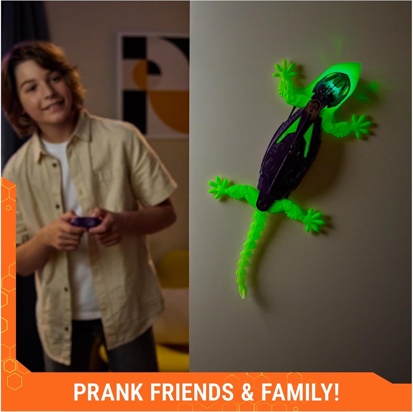 HEX Bots Glow-in-The-Dark Gecko with Official Wall Climber Technology, Rechargeable Remote Control Robot Kids Toys, Prank Toys for Boys & Girls Ages 4 & Up