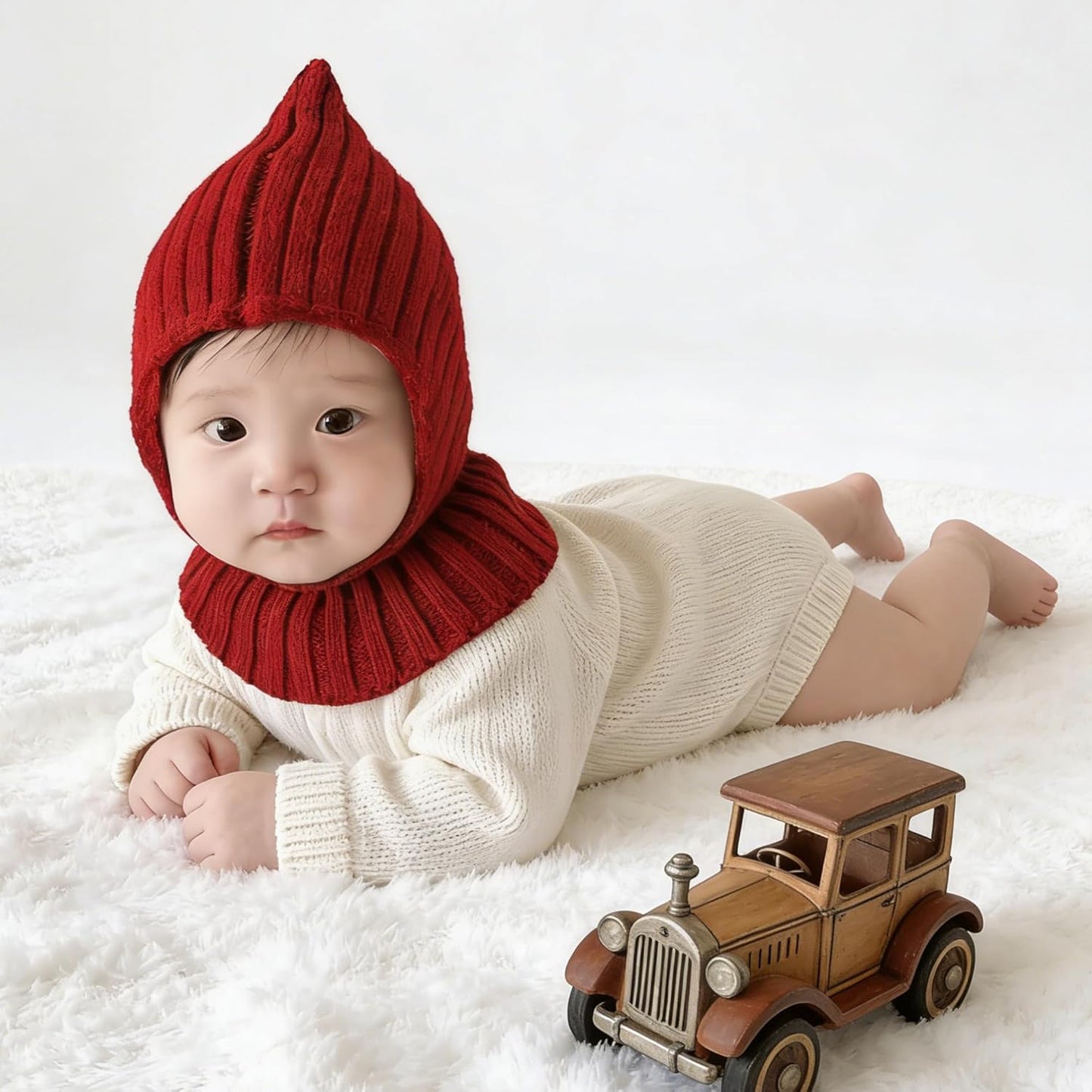 Infant Red Earflap Balaclava Beanie Hats Outdoor Cold Weather Ear Neck Protection Winter Warm 6-24 M Toddler