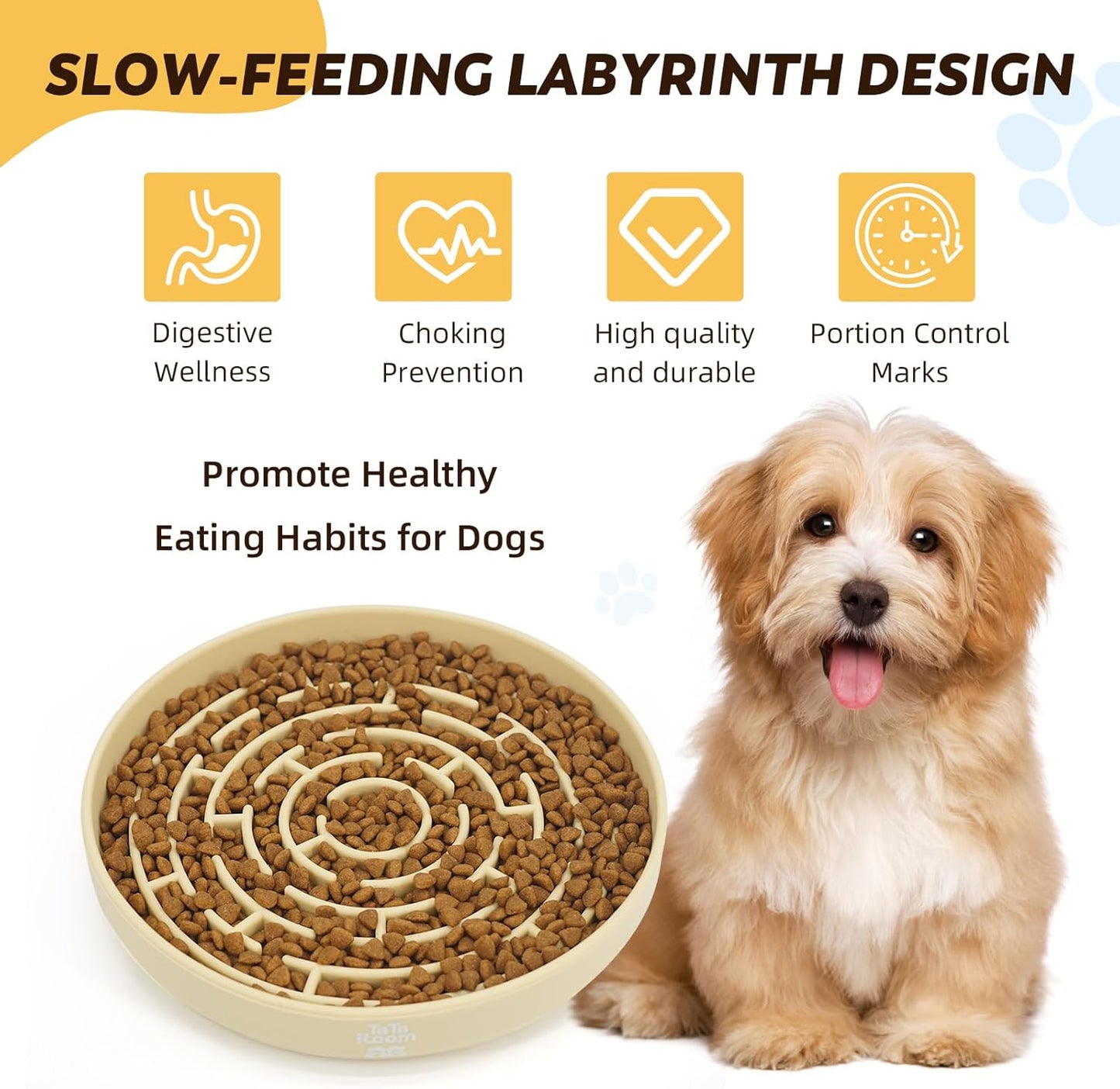 Silicone Maze Slow Feeder Bowl for Dogs and Cats, Non-Slip Puzzle Pet Dish with Food Dispersion, Easy Clean Interactive Bowl（Beige）