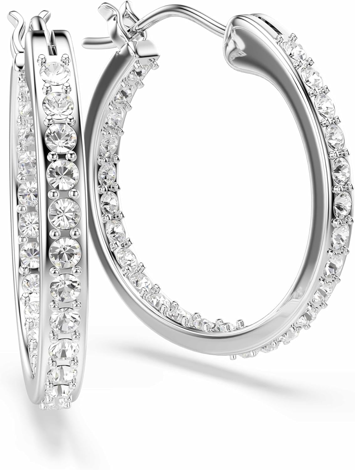 Swarovski Sommerset hoop earrings, White, Rhodium plated, One Size, Silver, Crystals