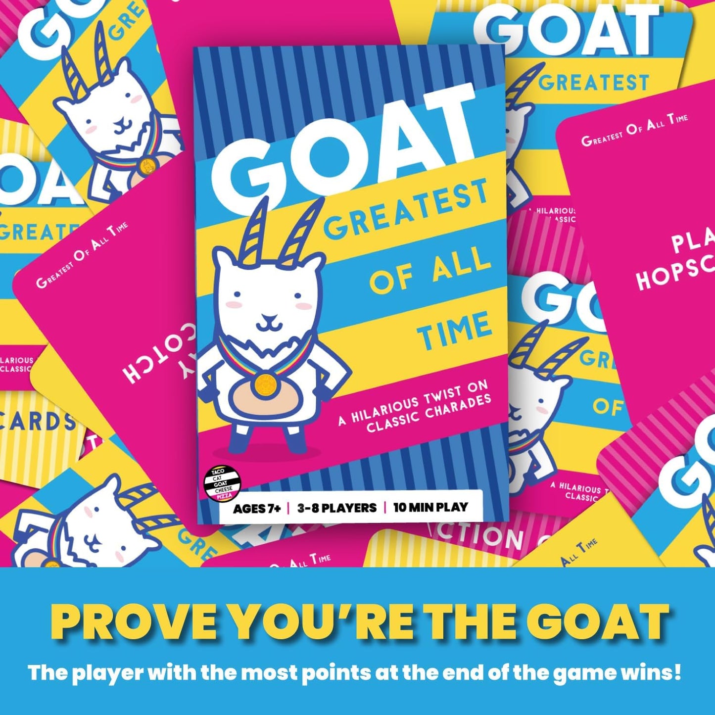 Greatest of All Time Goat Card Game by Dolphin Hat Games | Hilarious Twist on Charades | Funny Improv Family Game for Kids, Teens & Adults | Great Icebreaker for Game Night | 3–8 Players