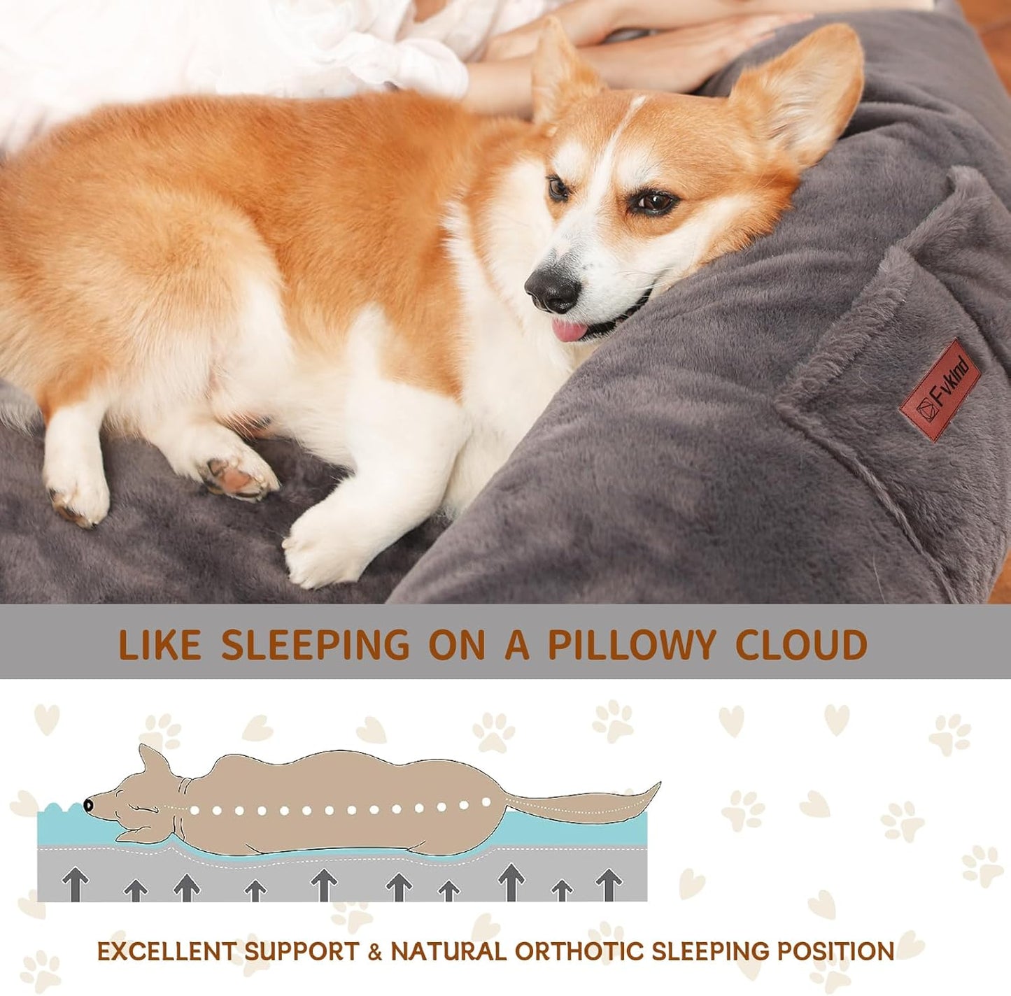 Human Dog Bed for Adults, 73"x56"x12" Washable Orthopedic Size, Faux Fur Removable, Cozy Large Present with Blanket and Pillow, Dark Grey