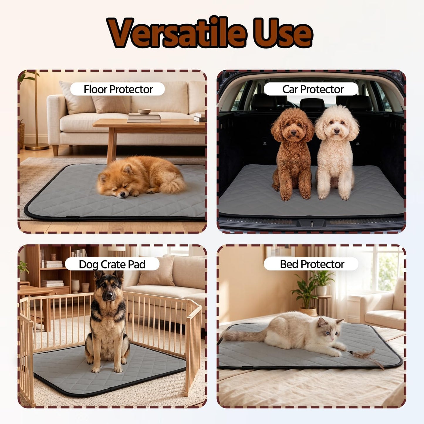 Washable Pee Pads for Dogs,Waterproof Dog Training Pads,Playpen Mat,Non-Slip Potty Pads,Super Absorbent Whelping Pads,Puppy Pad with Rounded Corn,Potty Pads (18x24(4 Pack))