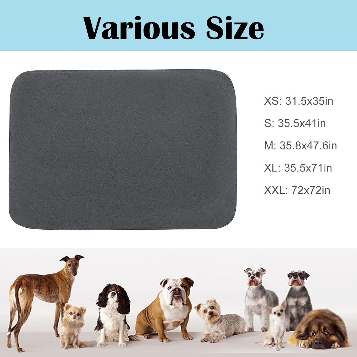 FONESO Washable Pee Pads for Dogs, Reusable Puppy Pads with Fast Absorbent, Non-Slip Pet Training Mat Playpen for Puppy/Senior Dog Whelping Incontinence Housebreaking (35.5x71 inch (Pack of 2))